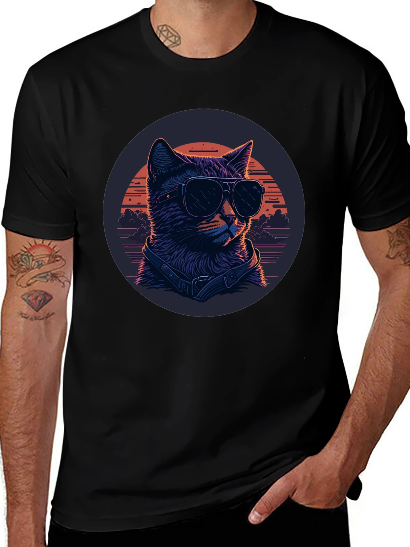 Cool Cat Sunglasses Graphic Tee - Black