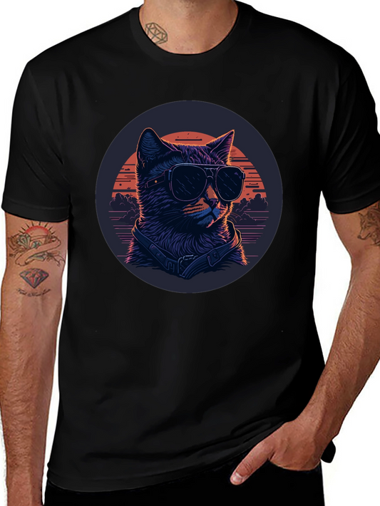 Cool Cat Sunglasses Graphic Tee - Black
