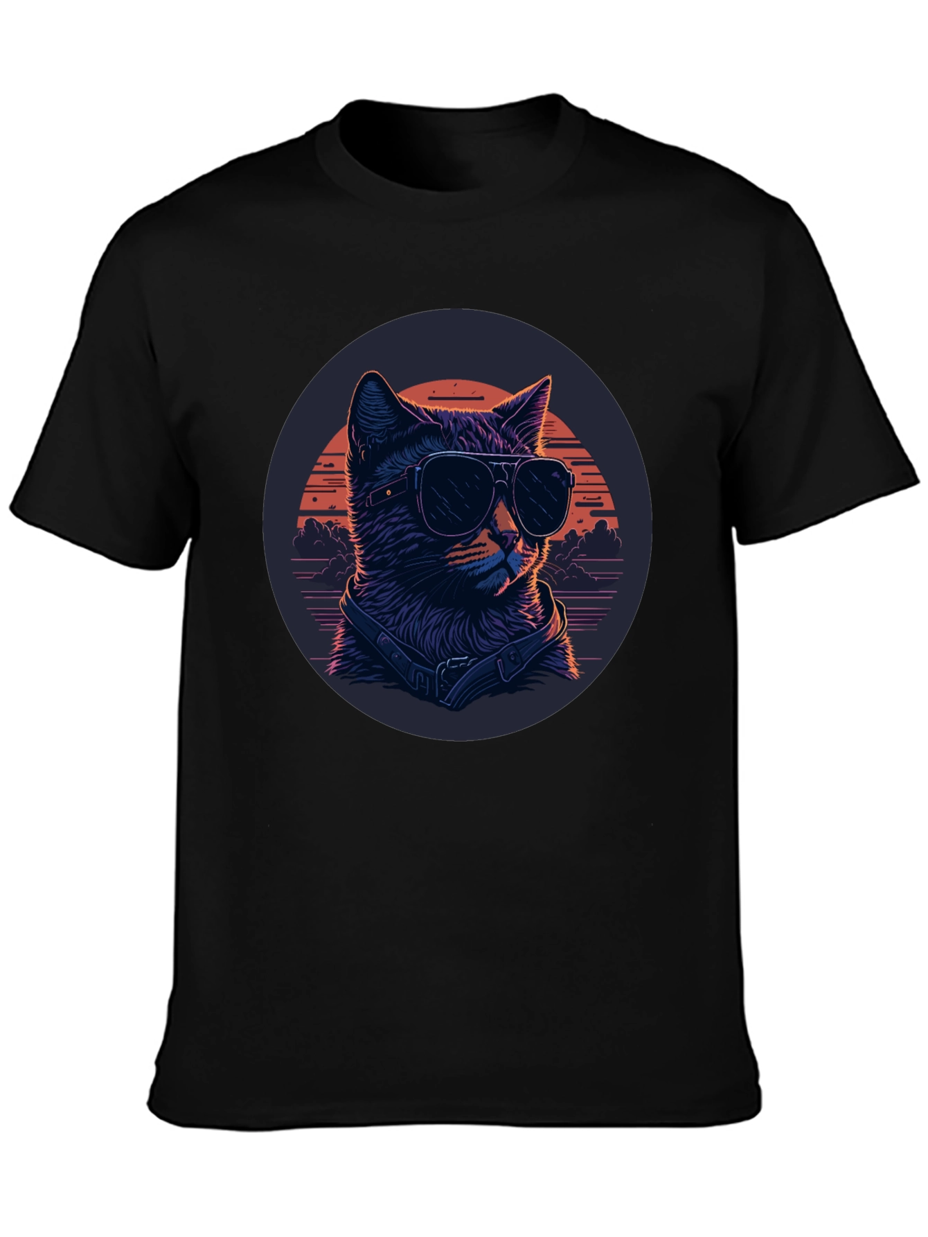 Cool Cat Sunglasses Graphic Tee - Black