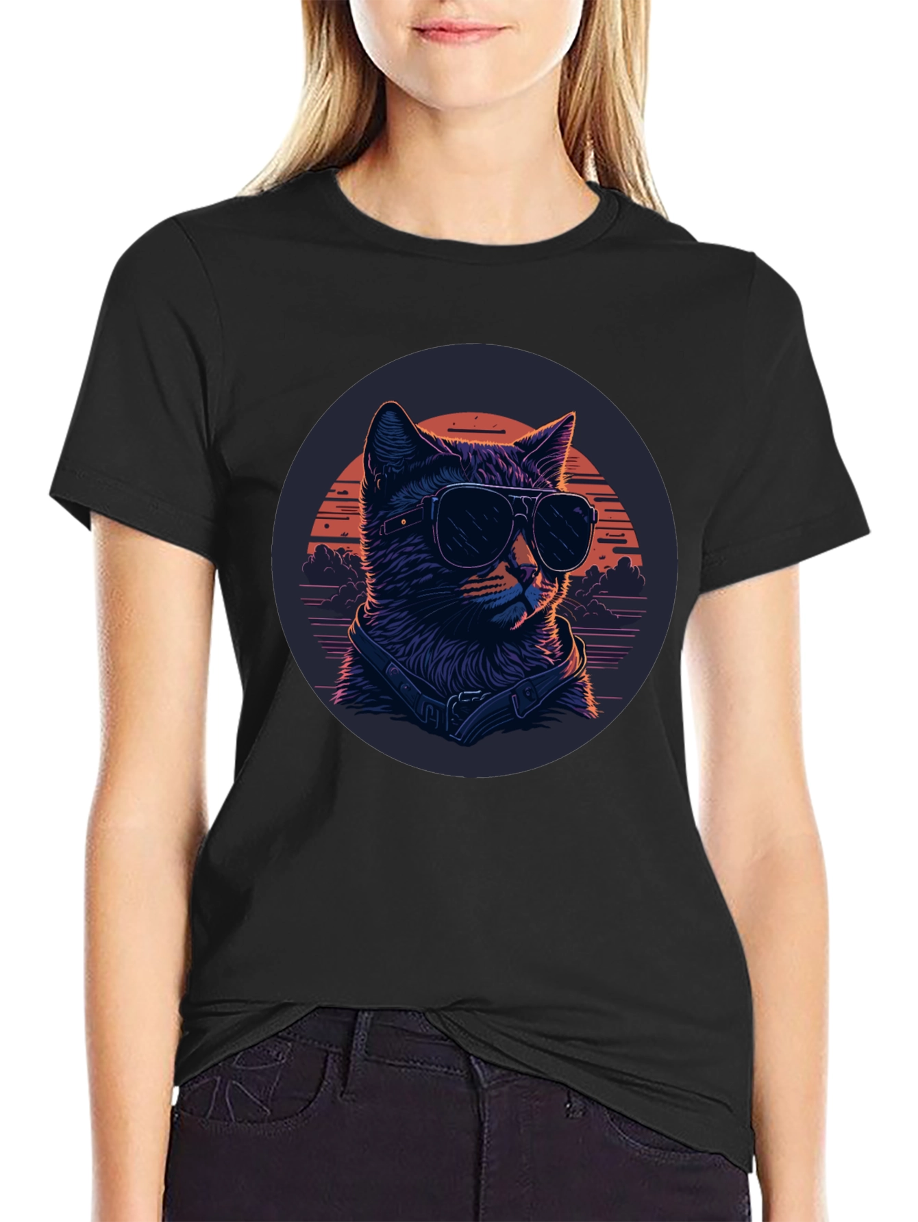 Cool Cat Sunglasses Graphic Tee - Black