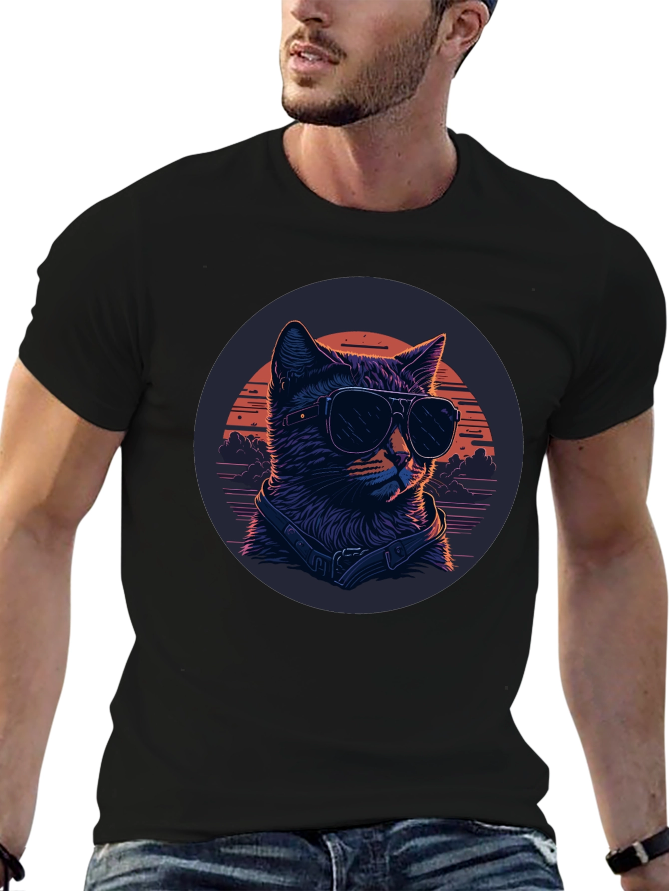 Cool Cat Sunglasses Graphic Tee - Black