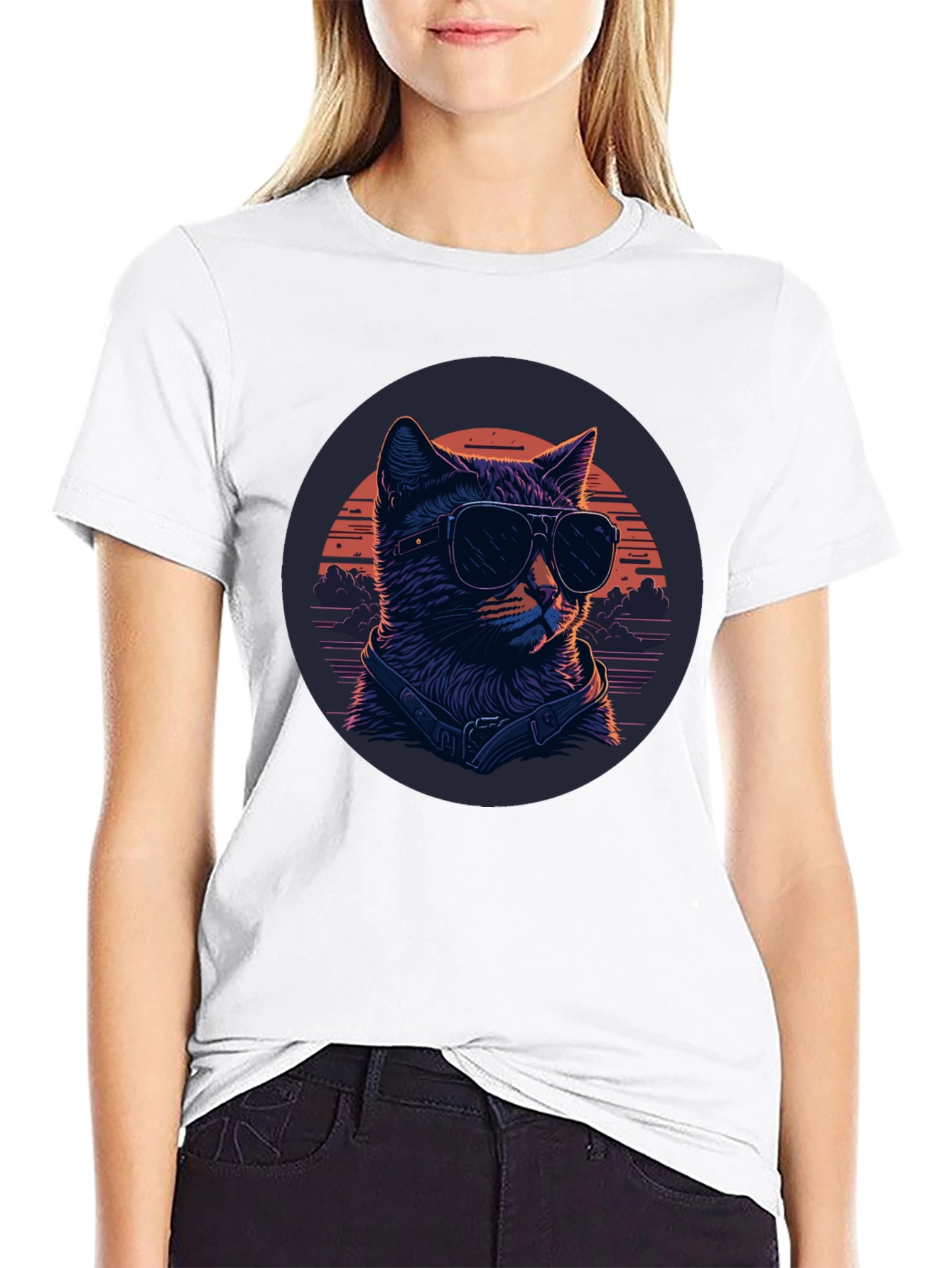 Cool Cat Sunglasses Graphic Tee - Black