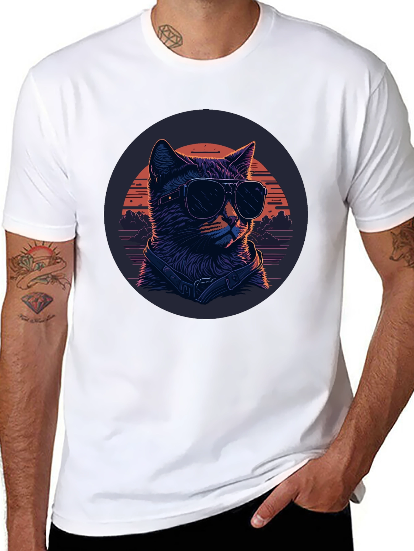 Cool Cat Sunglasses Graphic Tee - Black