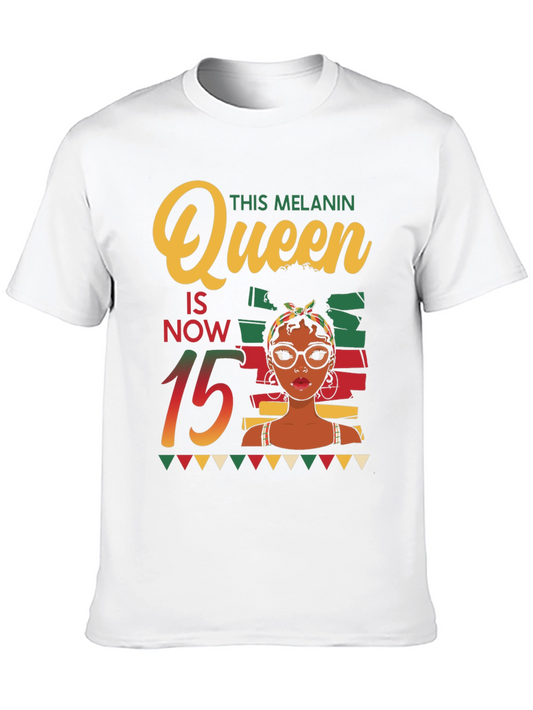 Melanin Queen 15th Birthday Black T-Shirt