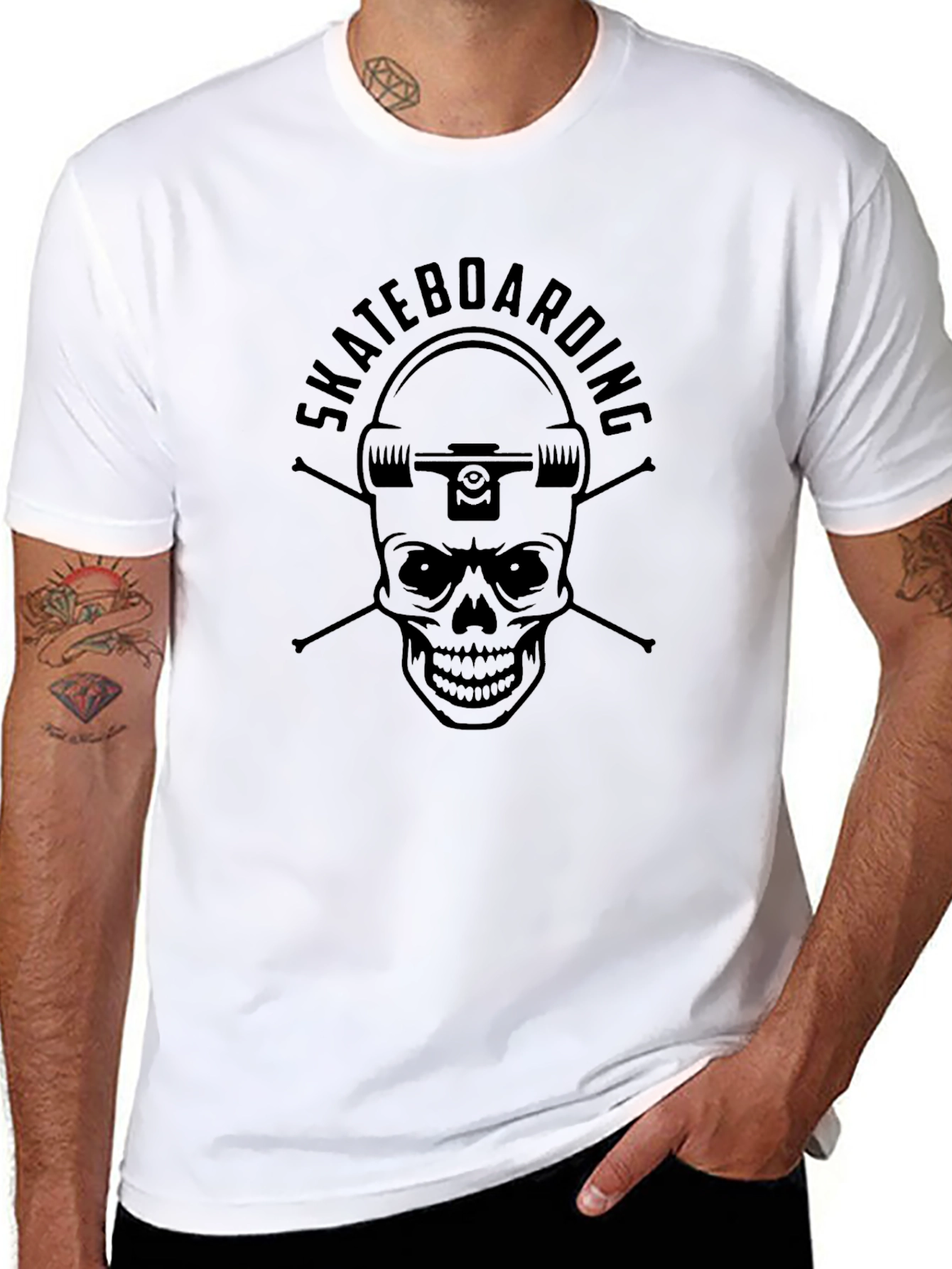 Skateboarding Skull Graphic Tee - Cool Black T-Shirt