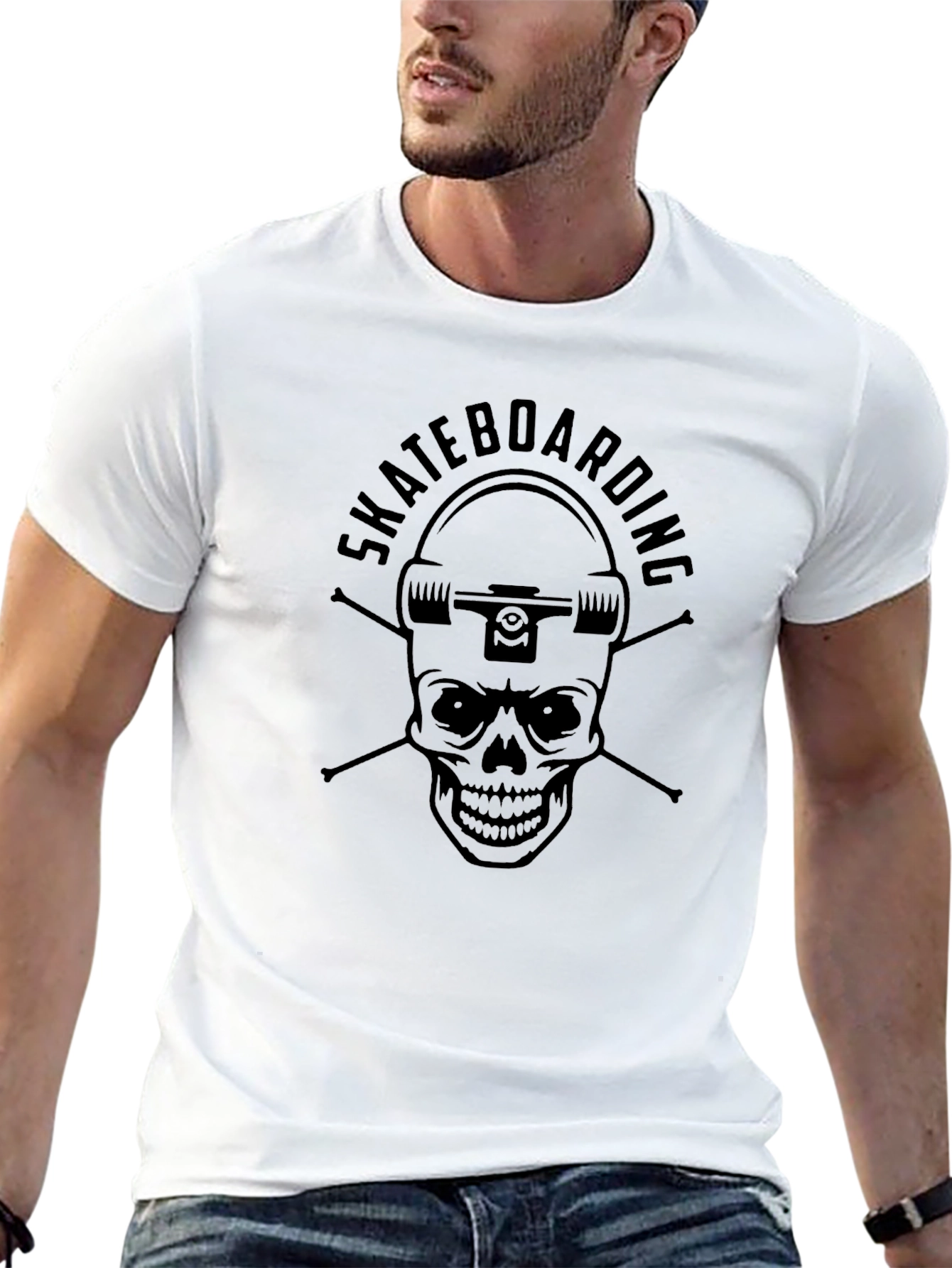 Skateboarding Skull Graphic Tee - Cool Black T-Shirt