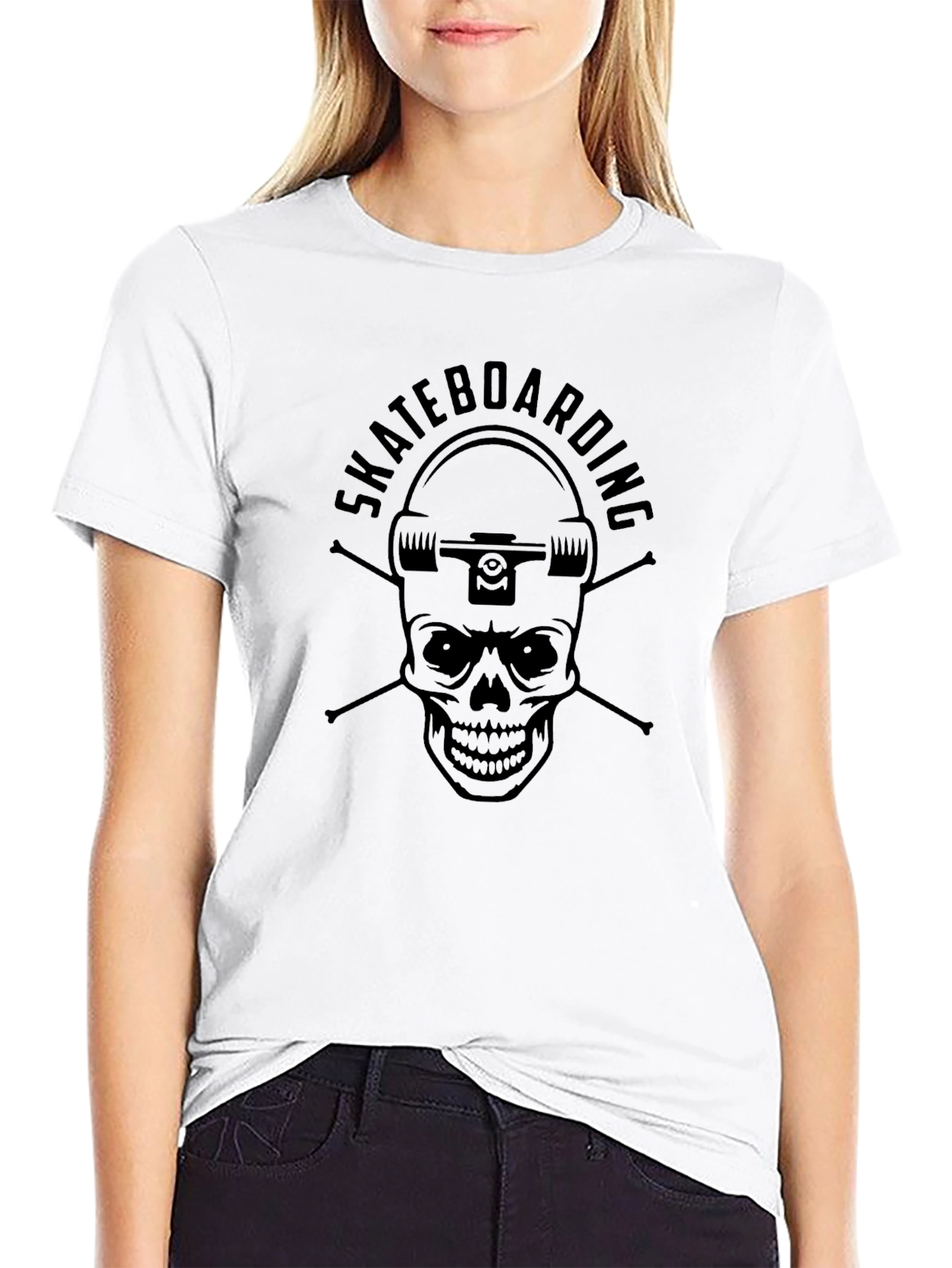 Skateboarding Skull Graphic Tee - Cool Black T-Shirt