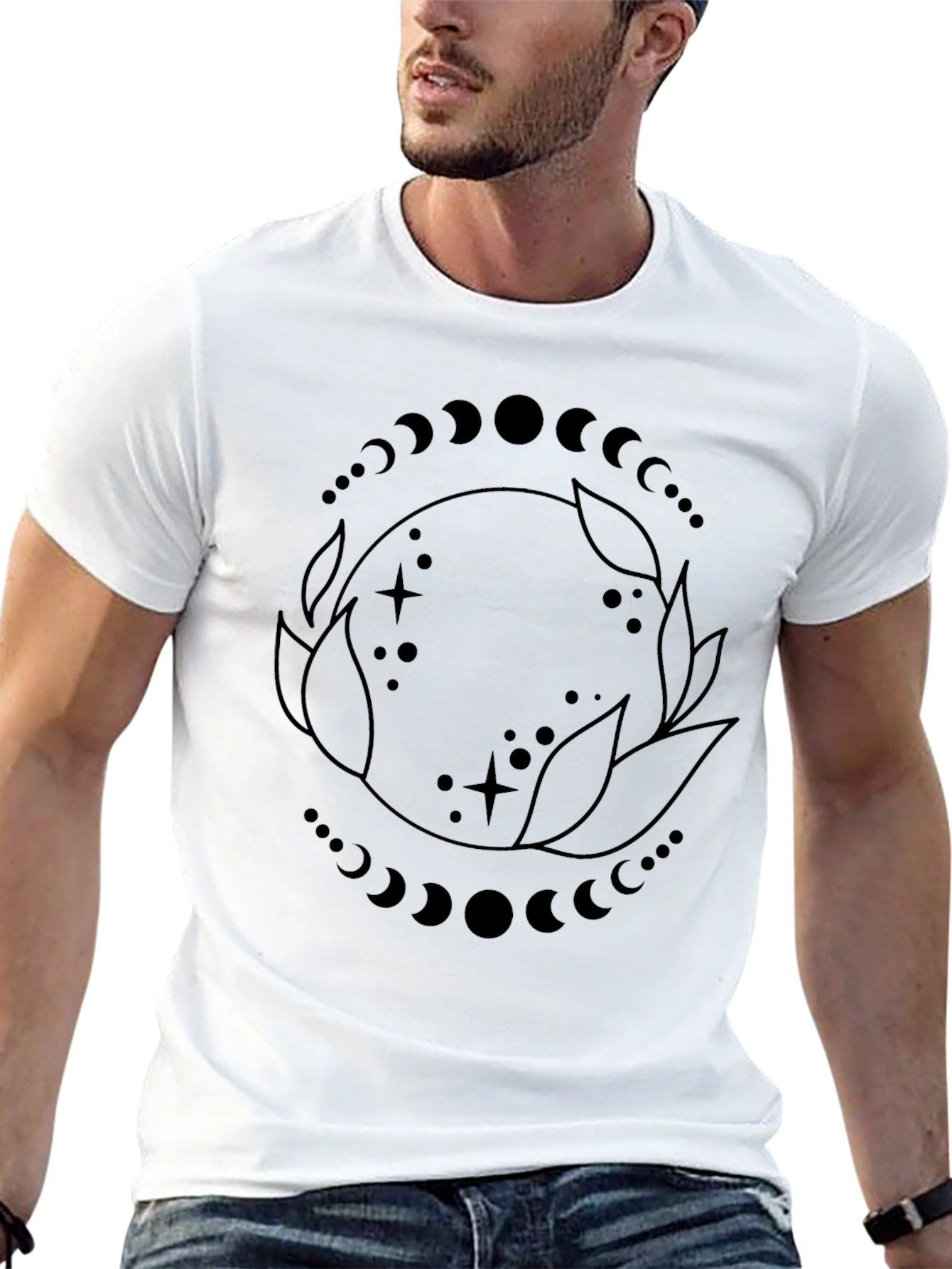 Lunar Phases Graphic Tee - Black Cotton Blend T-Shirt