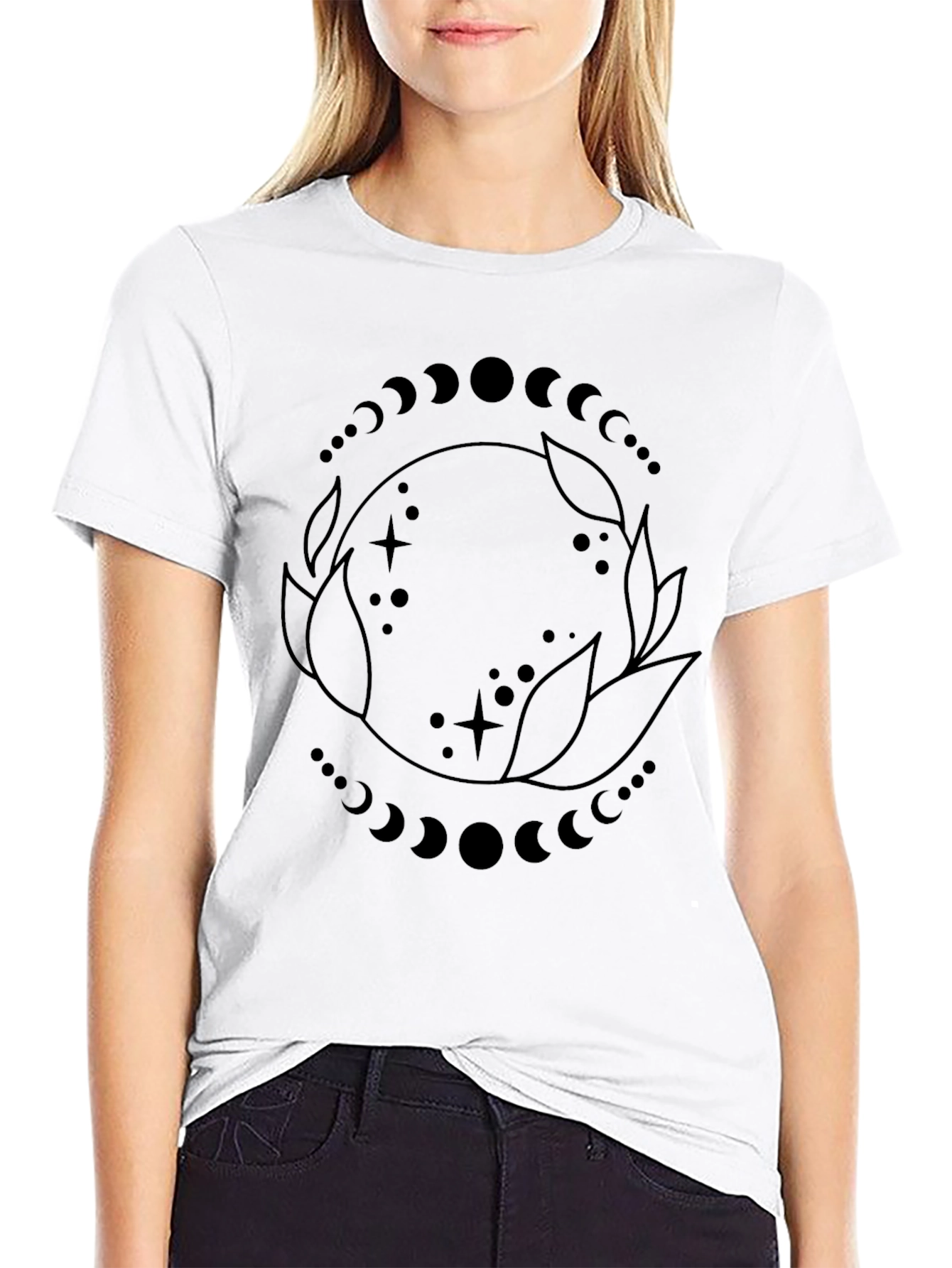 Lunar Phases Graphic Tee - Black Cotton Blend T-Shirt