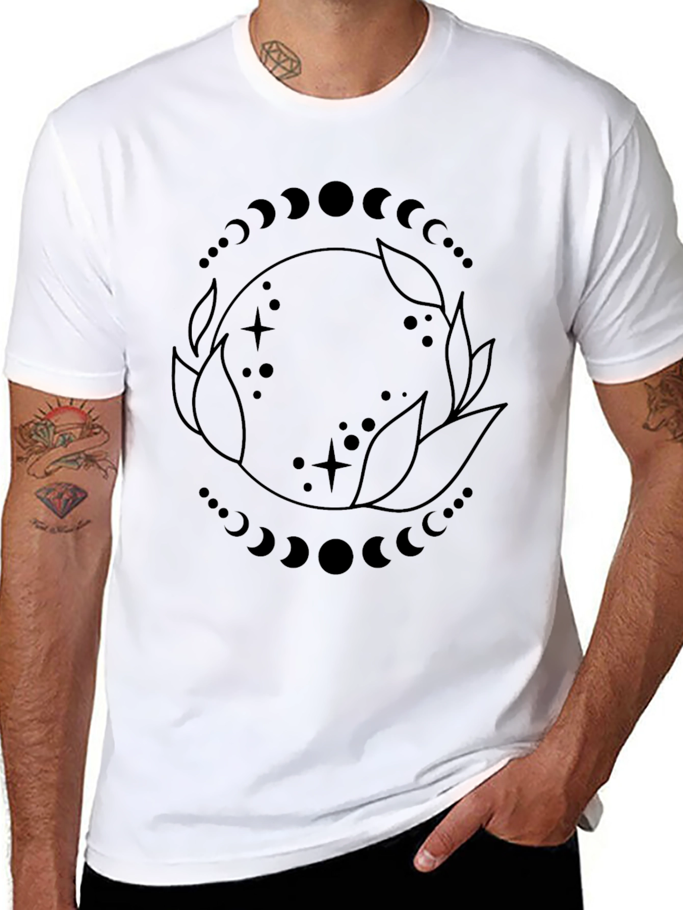 Lunar Phases Graphic Tee - Black Cotton Blend T-Shirt
