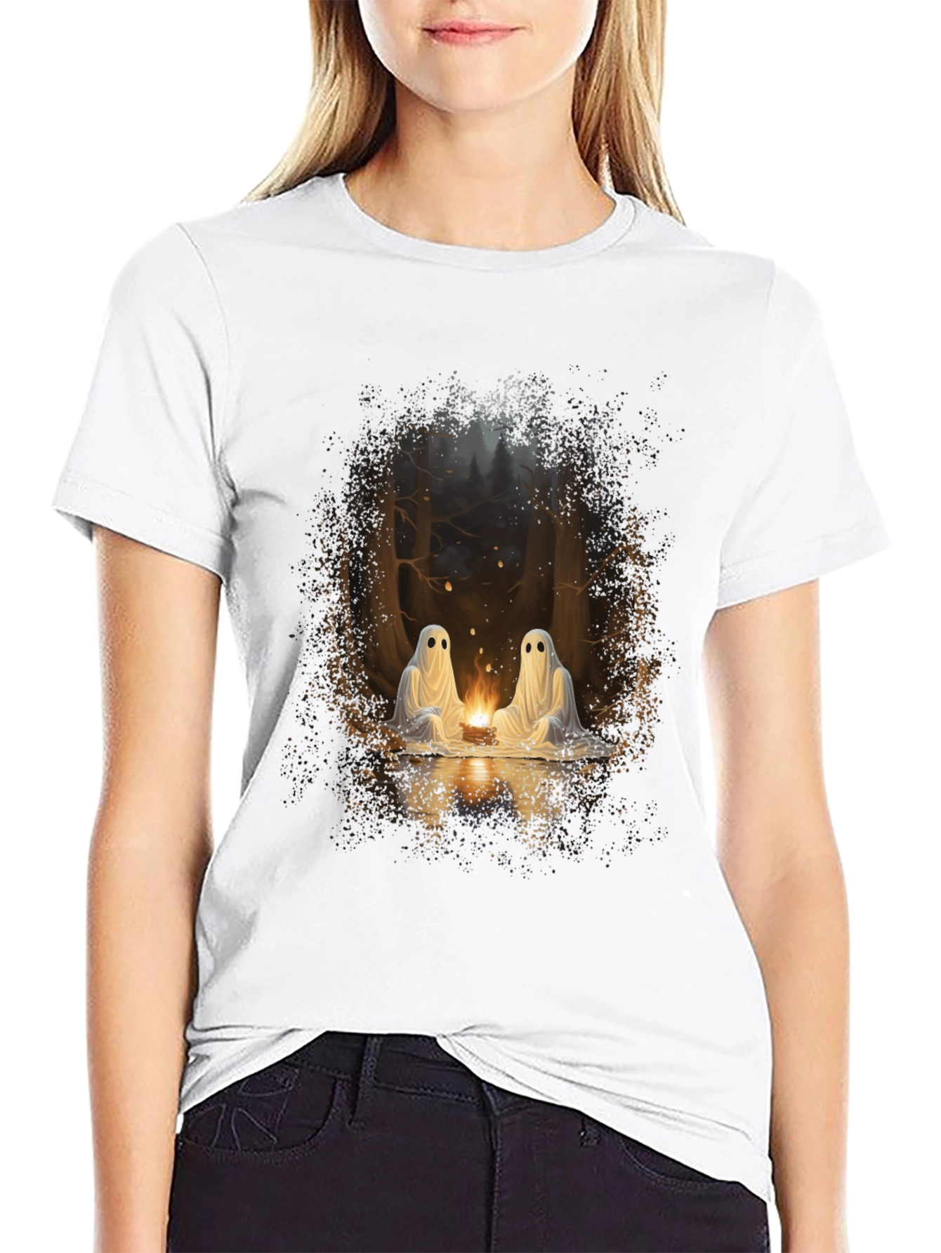 Ghostly Campfire Graphic Tee - Black