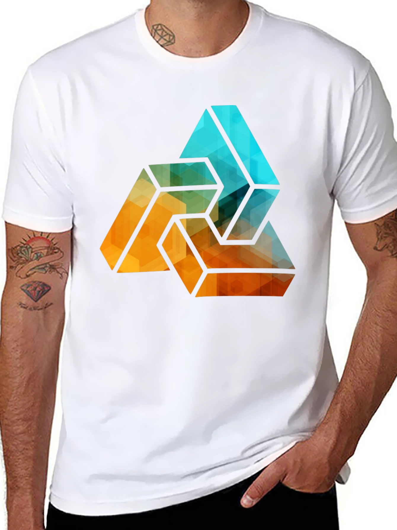 Geometric Triangle Graphic Tee - Stylish Mens Black T-Shirt