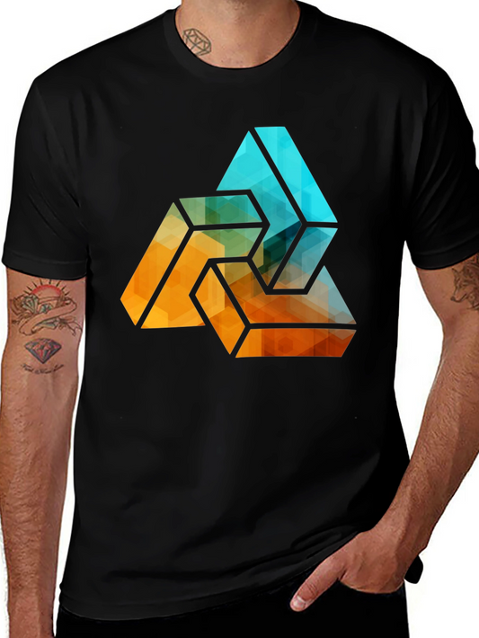 Geometric Triangle Graphic Tee - Stylish Mens Black T-Shirt