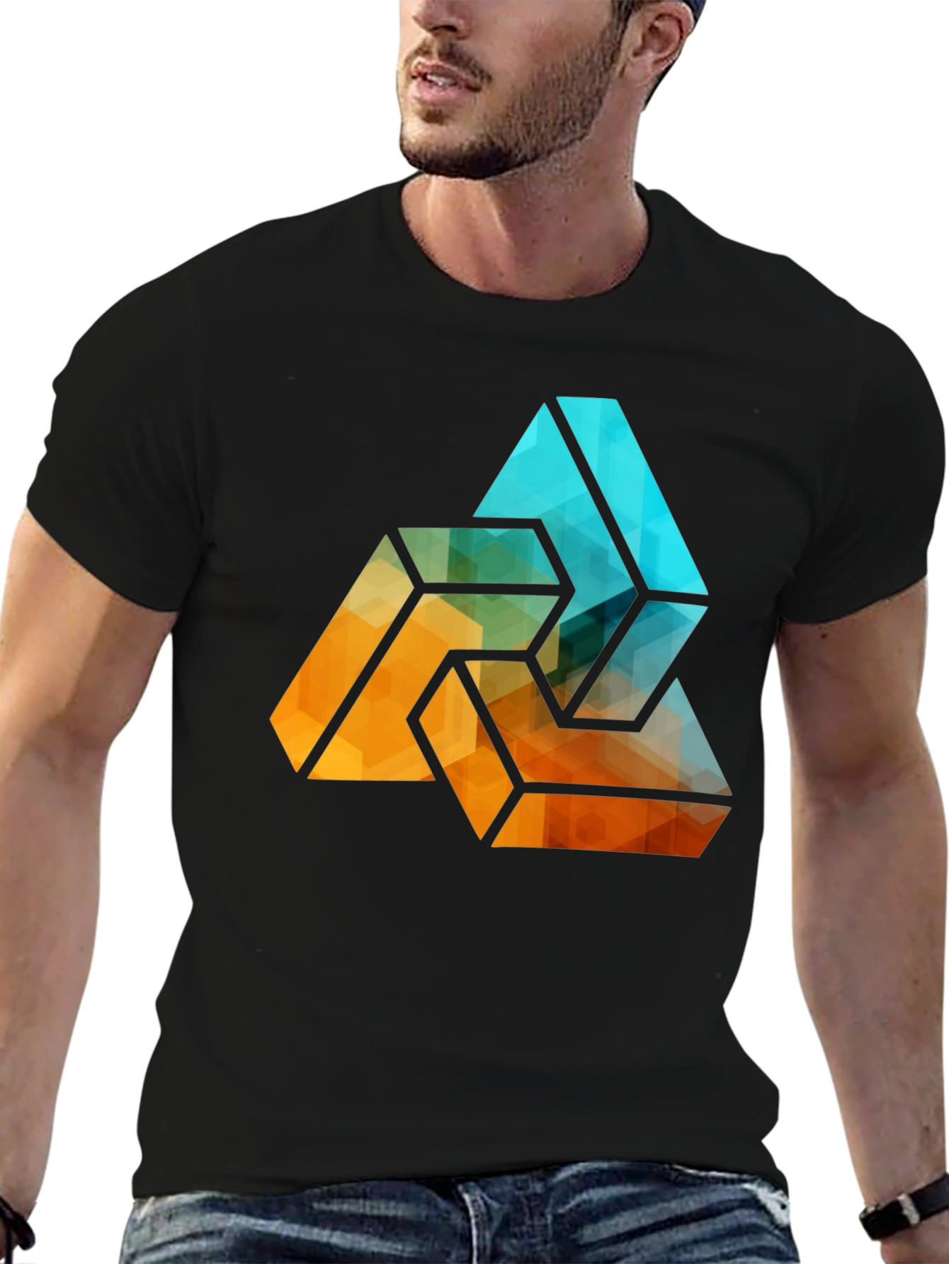 Geometric Triangle Graphic Tee - Stylish Mens Black T-Shirt