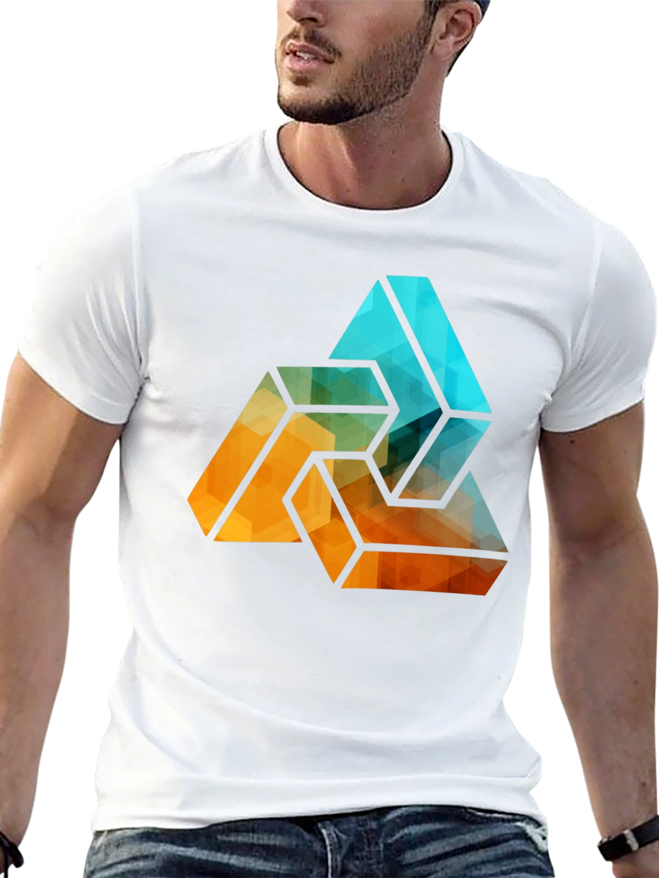 Geometric Triangle Graphic Tee - Stylish Mens Black T-Shirt