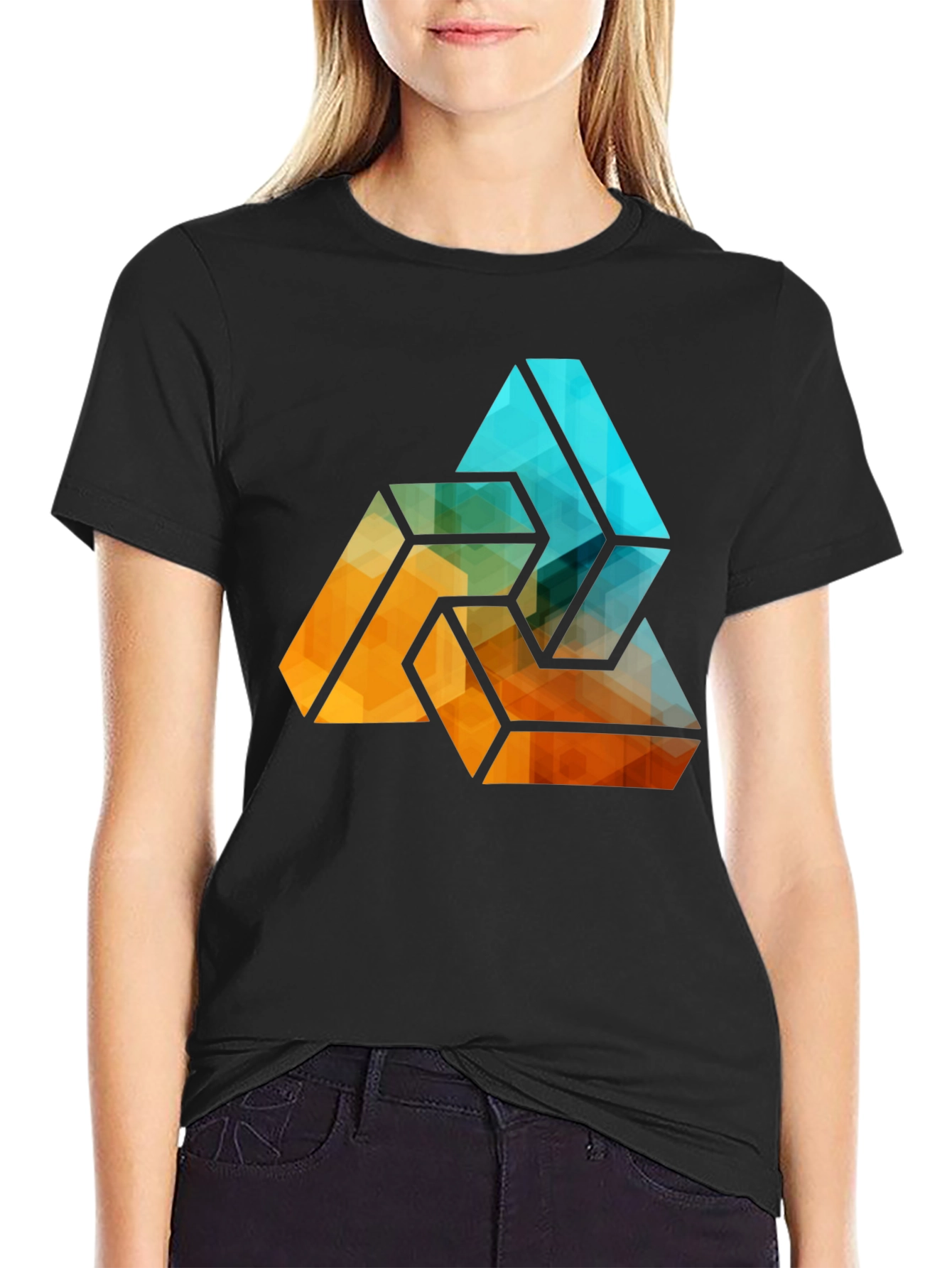 Geometric Triangle Graphic Tee - Stylish Mens Black T-Shirt