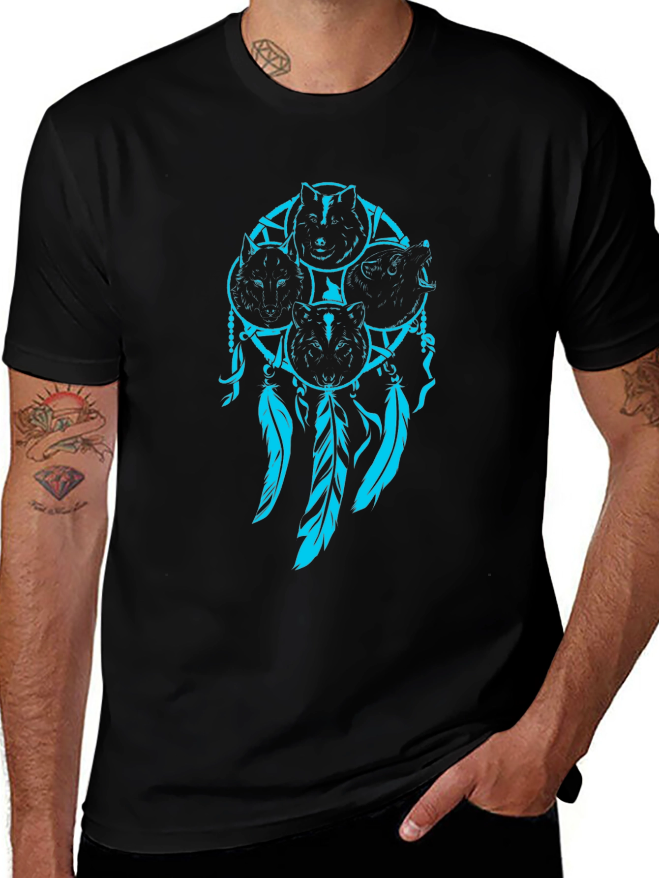 Wolf Dreamcatcher Graphic Black T-Shirt