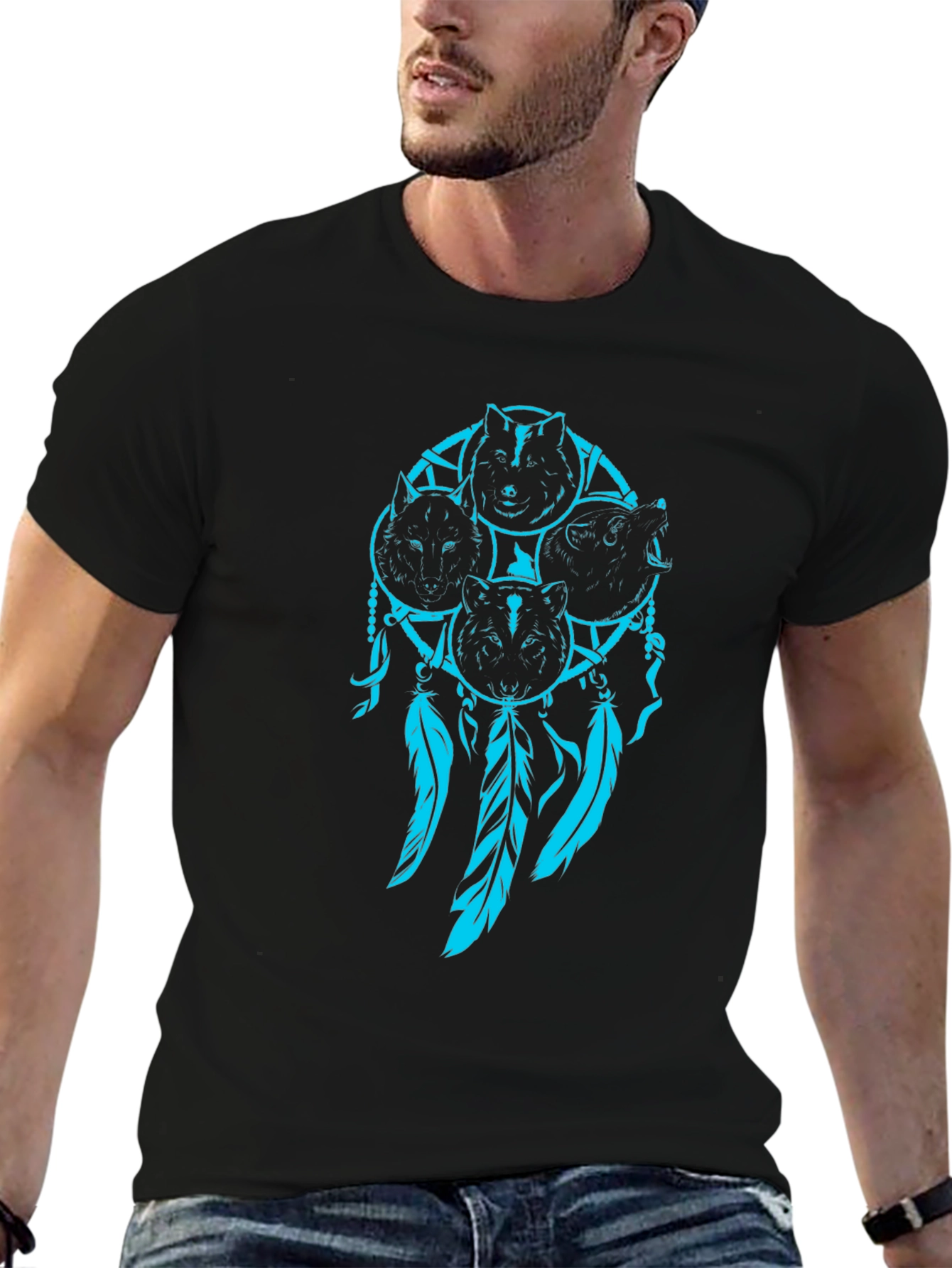 Wolf Dreamcatcher Graphic Black T-Shirt