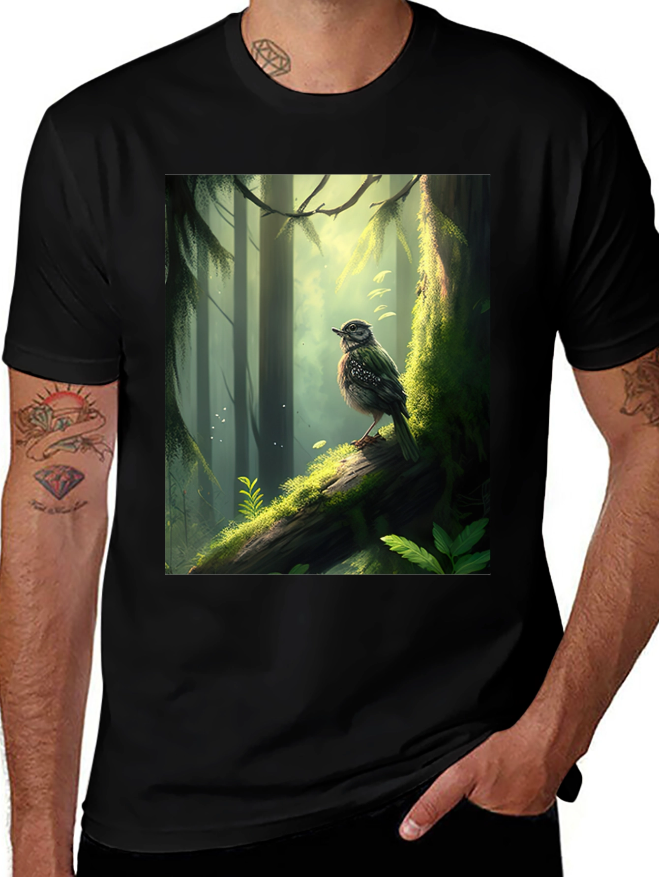 Forest Bird Graphic Tee - Nature Inspired T-Shirt