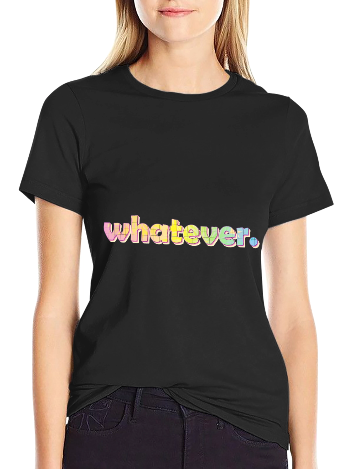 Whatever Pastel Graphic Tee - Black Cotton Blend