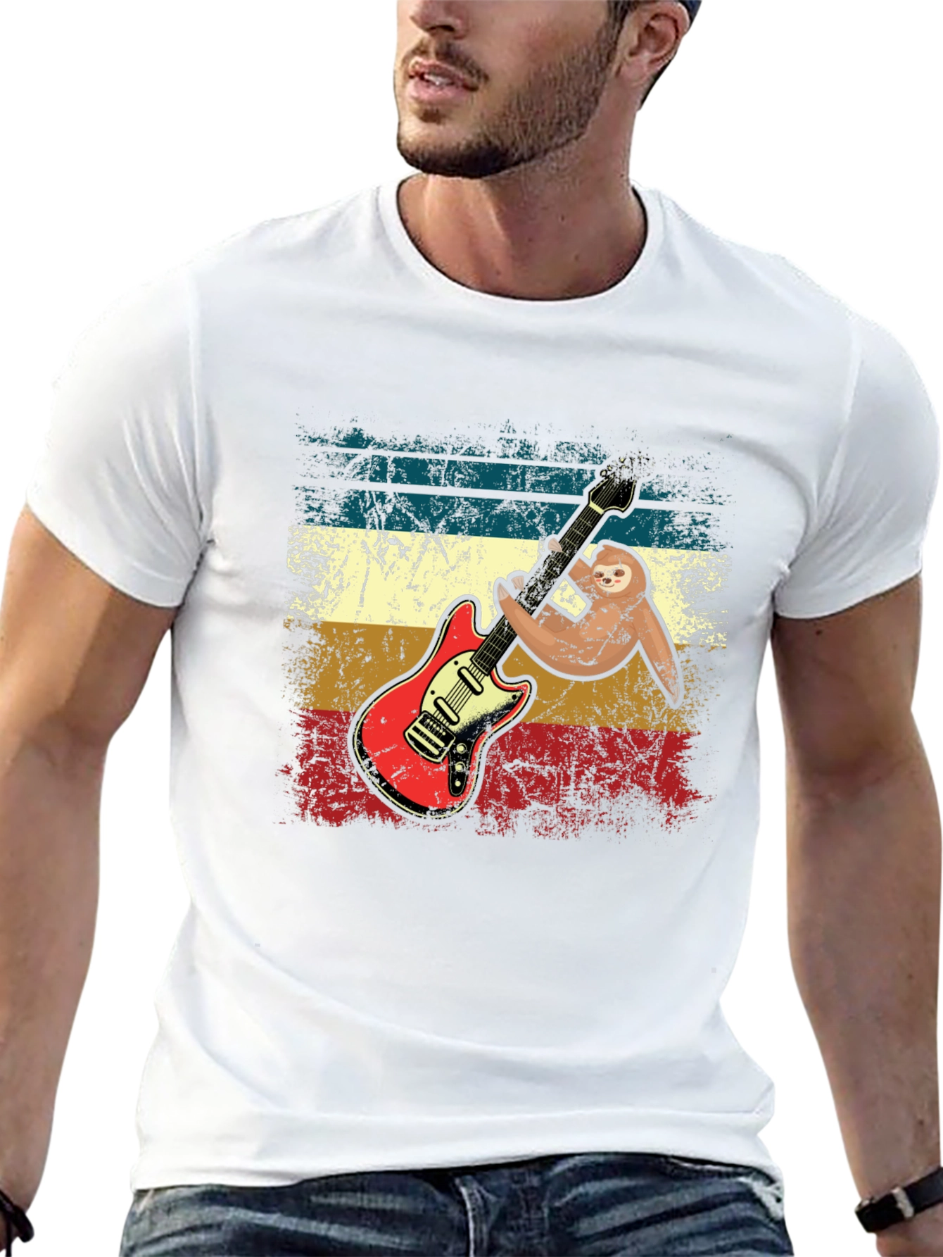 Sloth Guitar Player T-Shirt - Retro Style