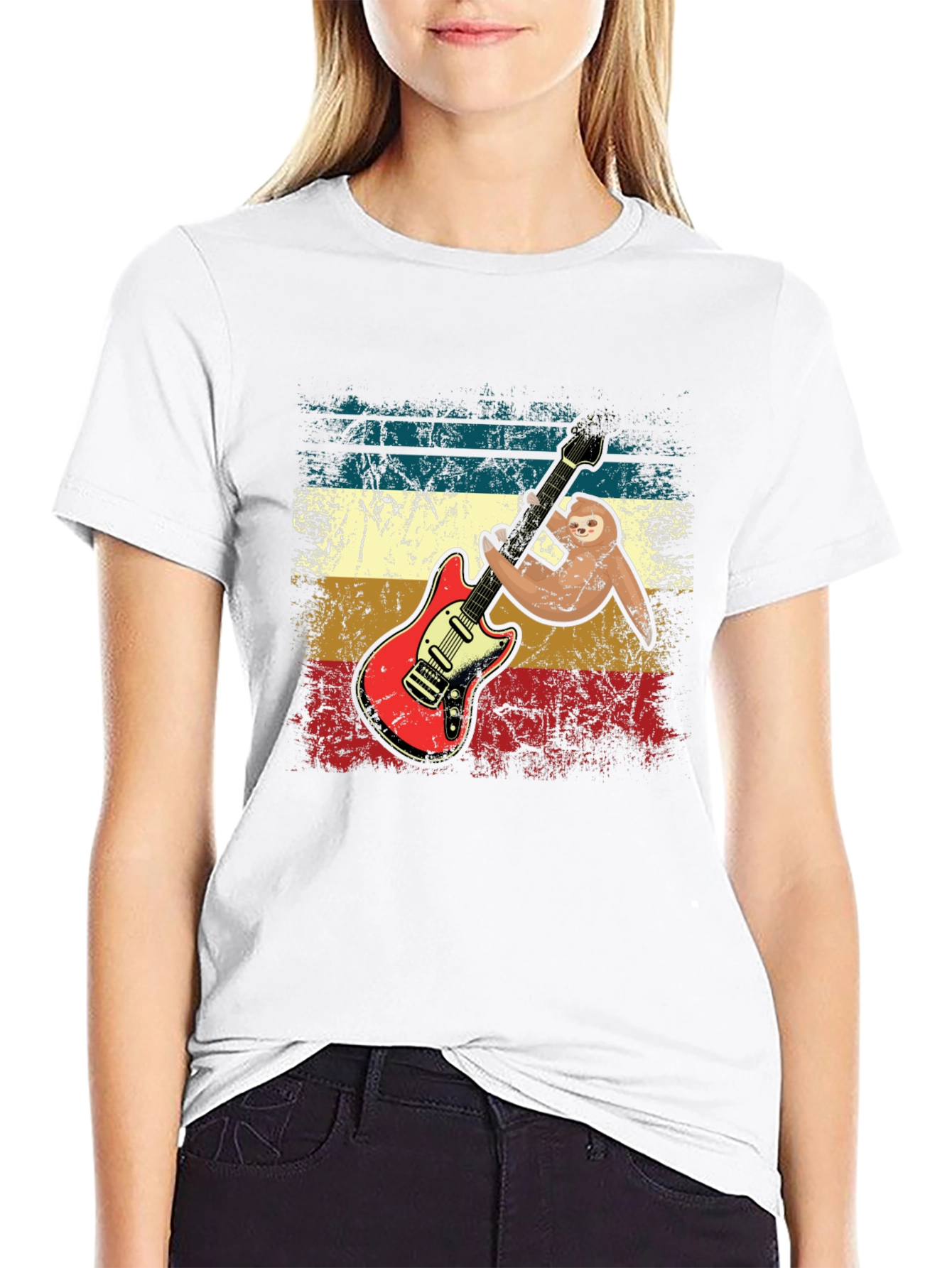 Sloth Guitar Player T-Shirt - Retro Style