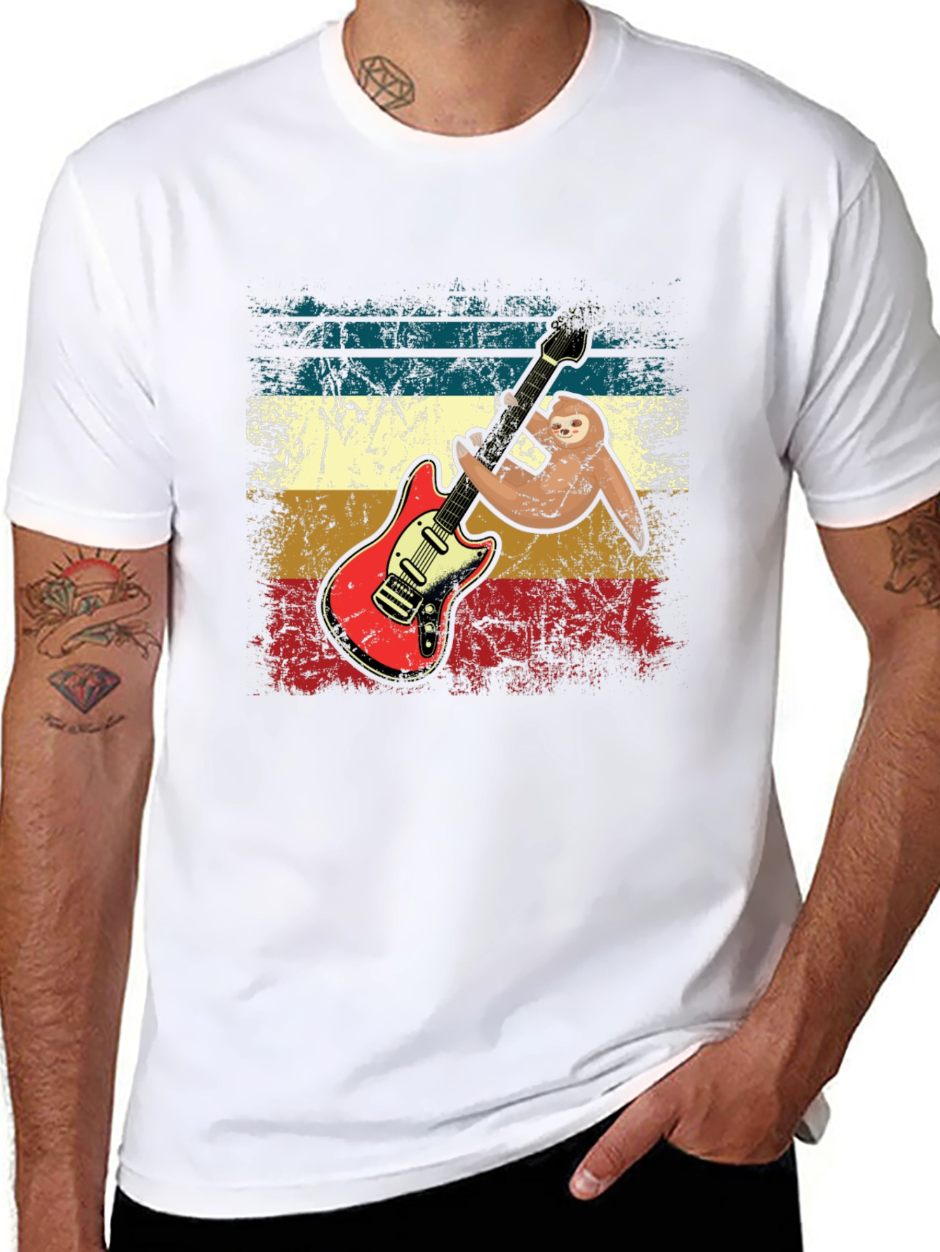 Sloth Guitar Player T-Shirt - Retro Style