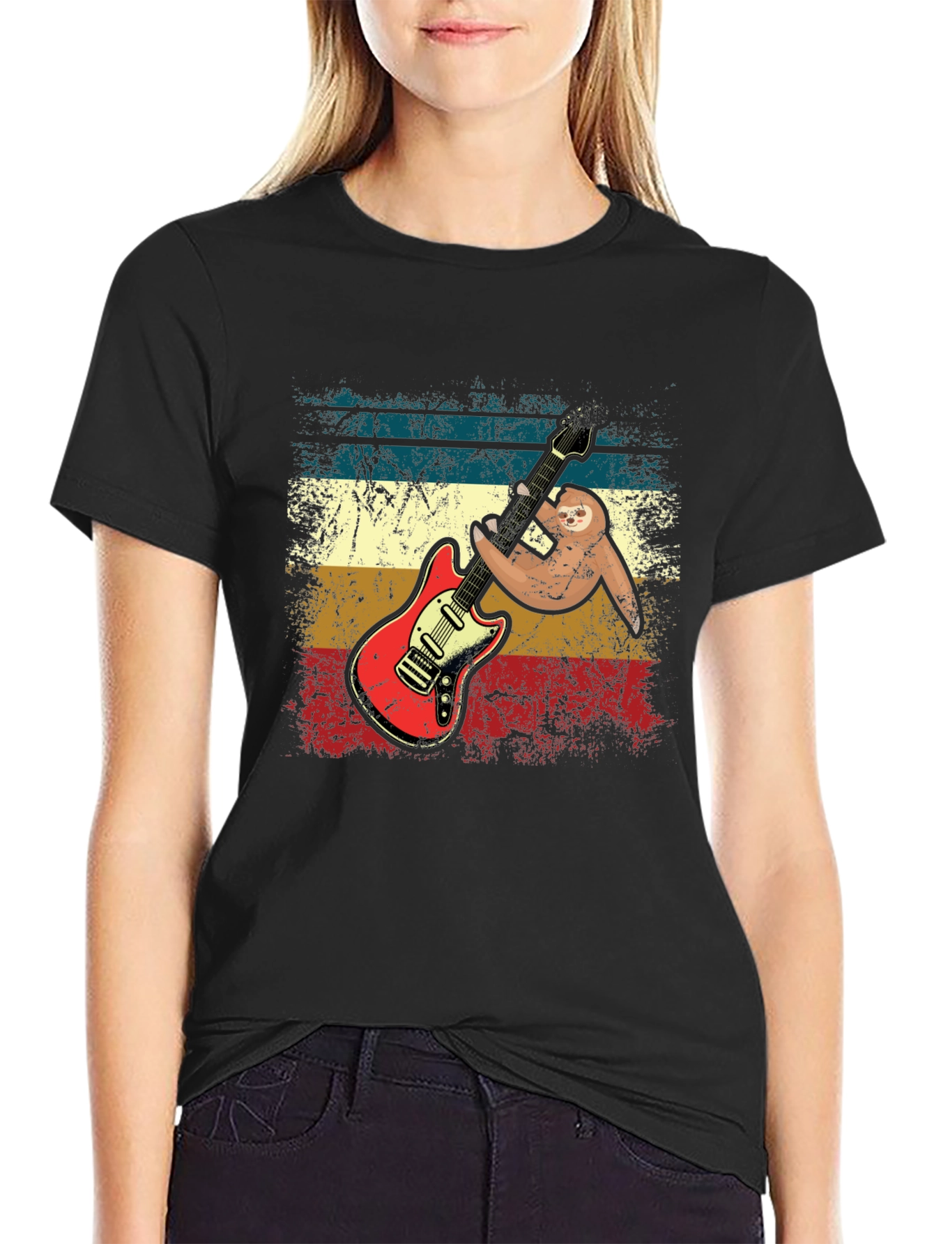Sloth Guitar Player T-Shirt - Retro Style