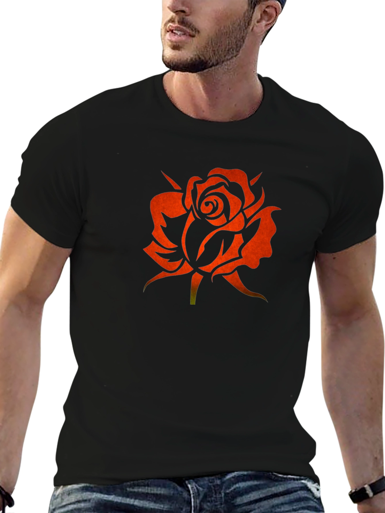 Rose Silhouette Graphic Black T-Shirt