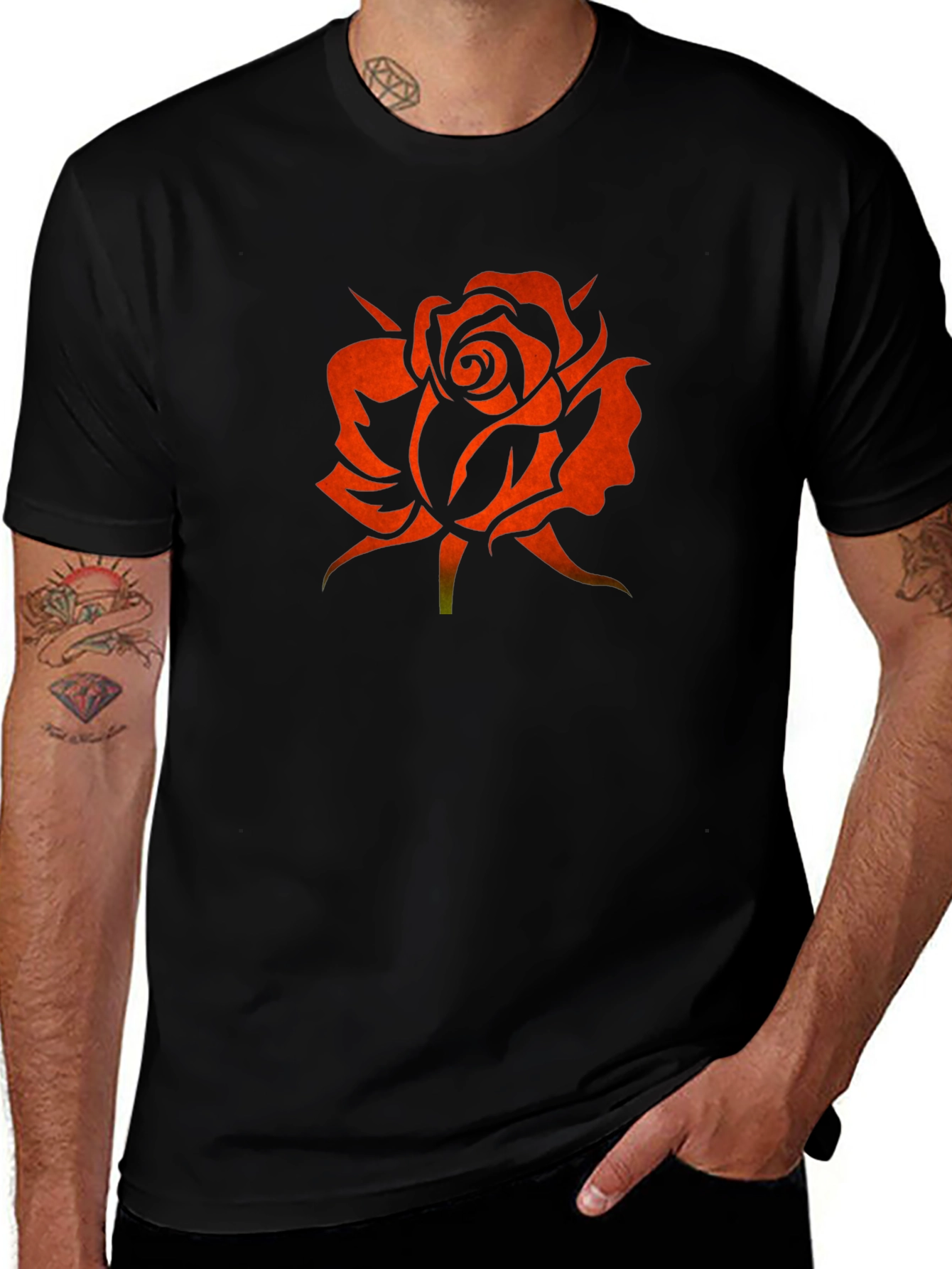 Rose Silhouette Graphic Black T-Shirt