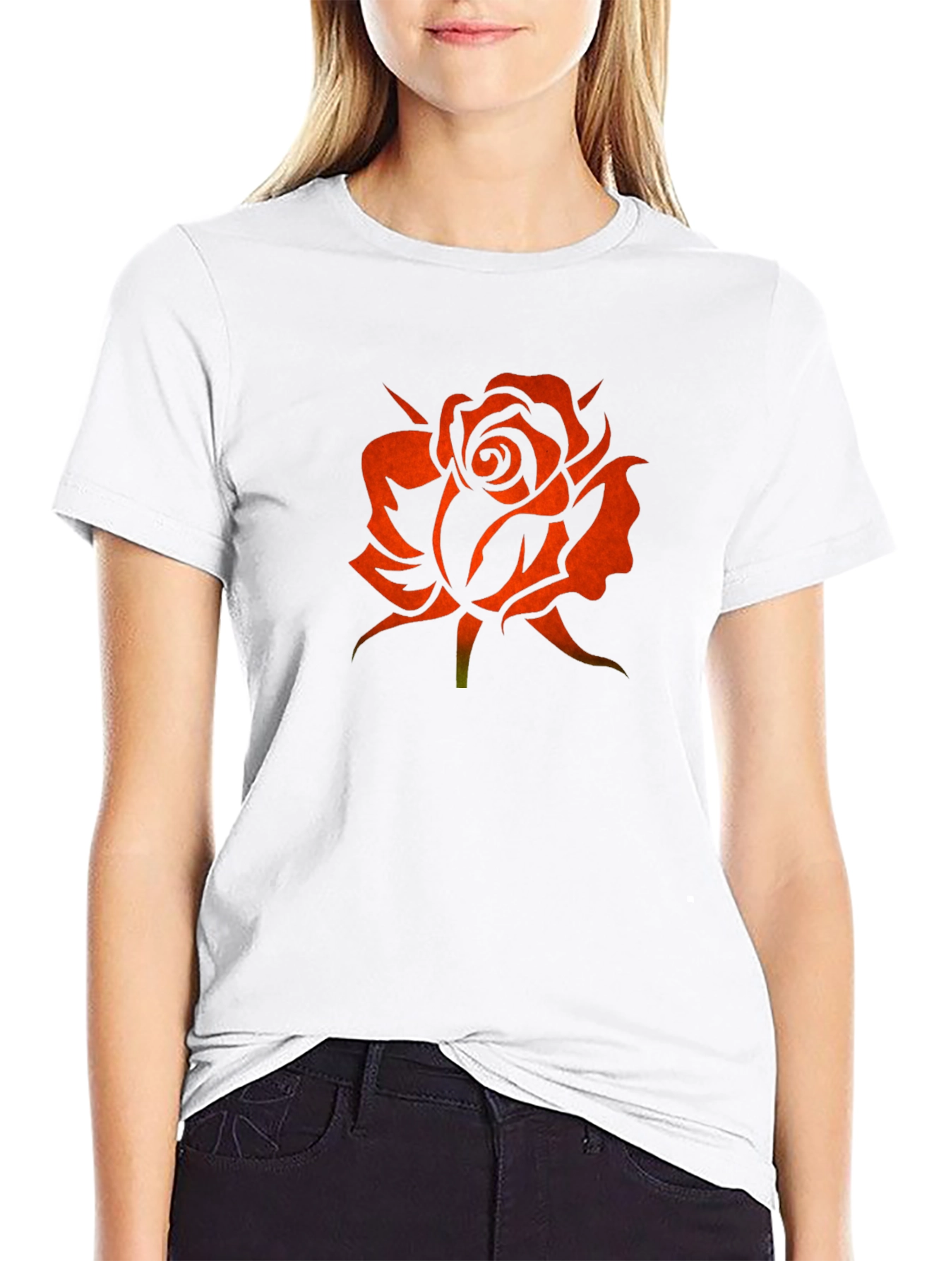 Rose Silhouette Graphic Black T-Shirt