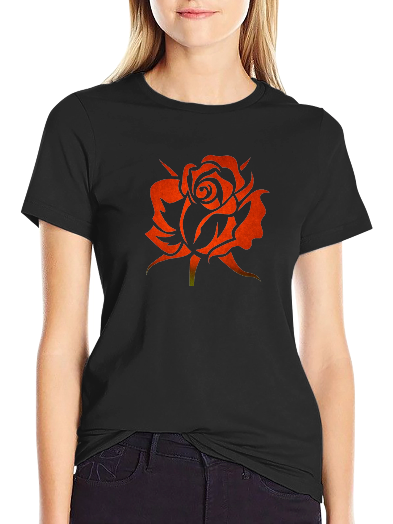 Rose Silhouette Graphic Black T-Shirt