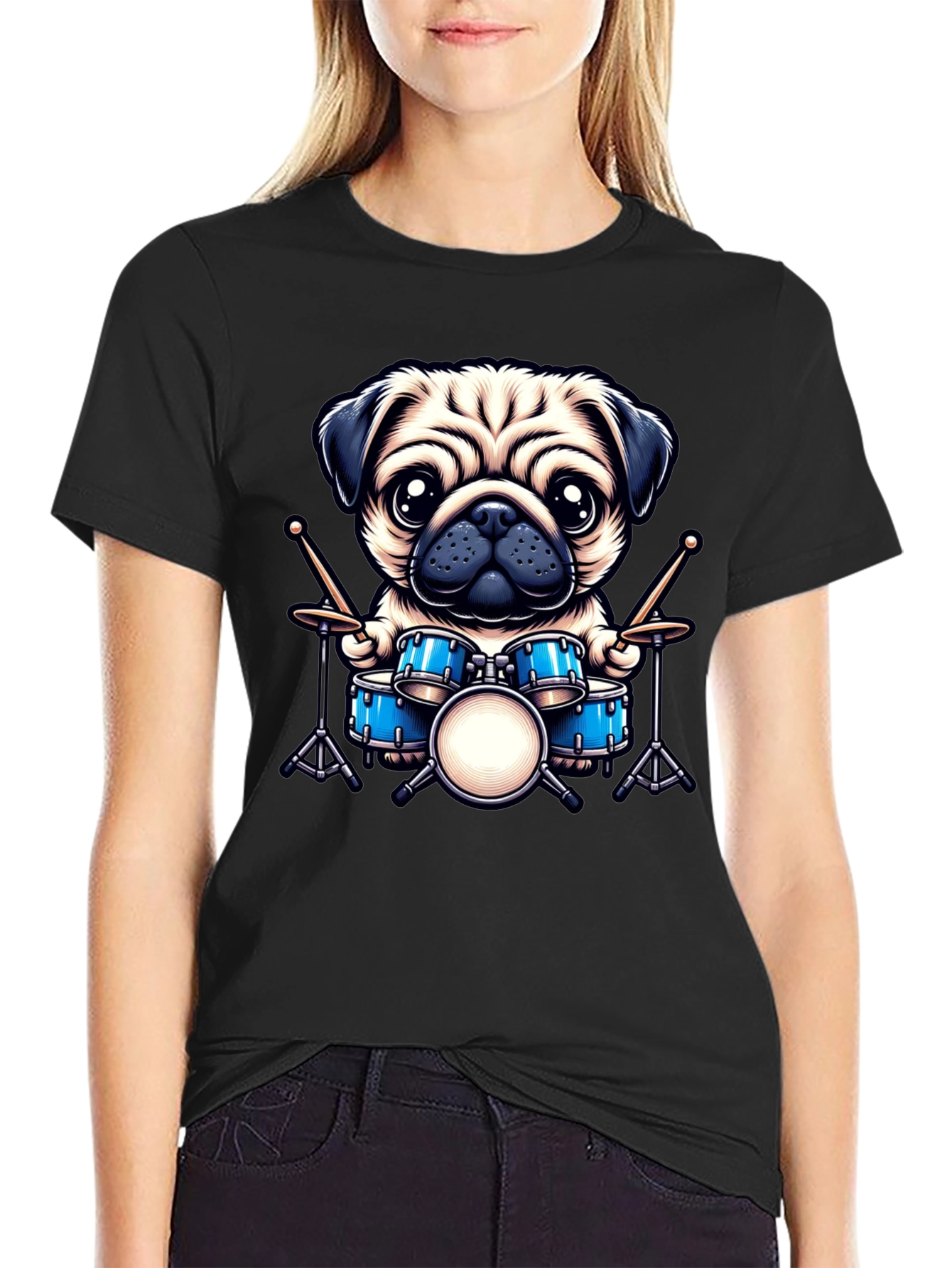 Pug Drummer Graphic Tee