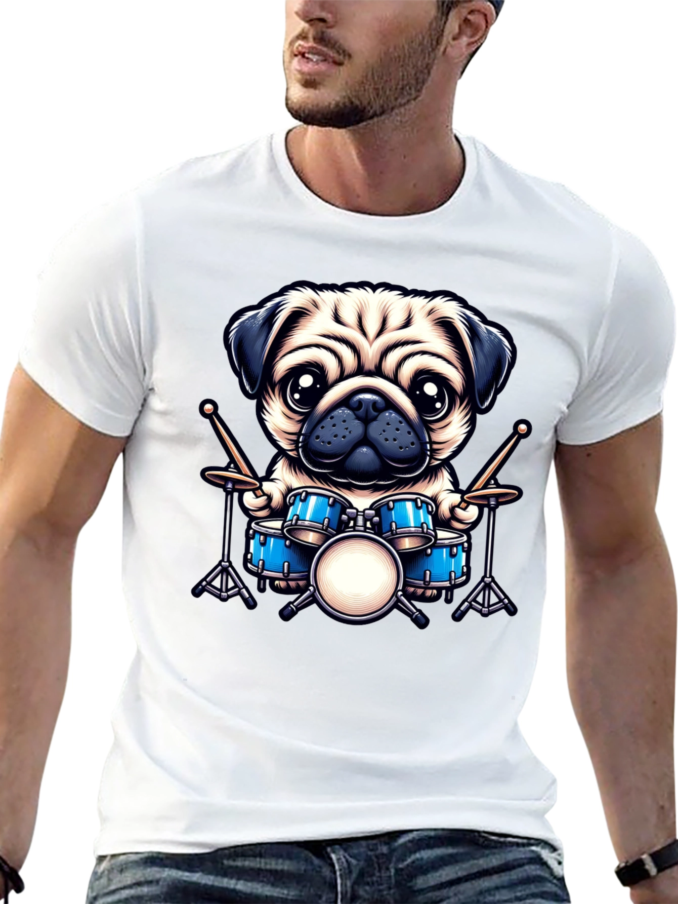 Pug Drummer Graphic Tee