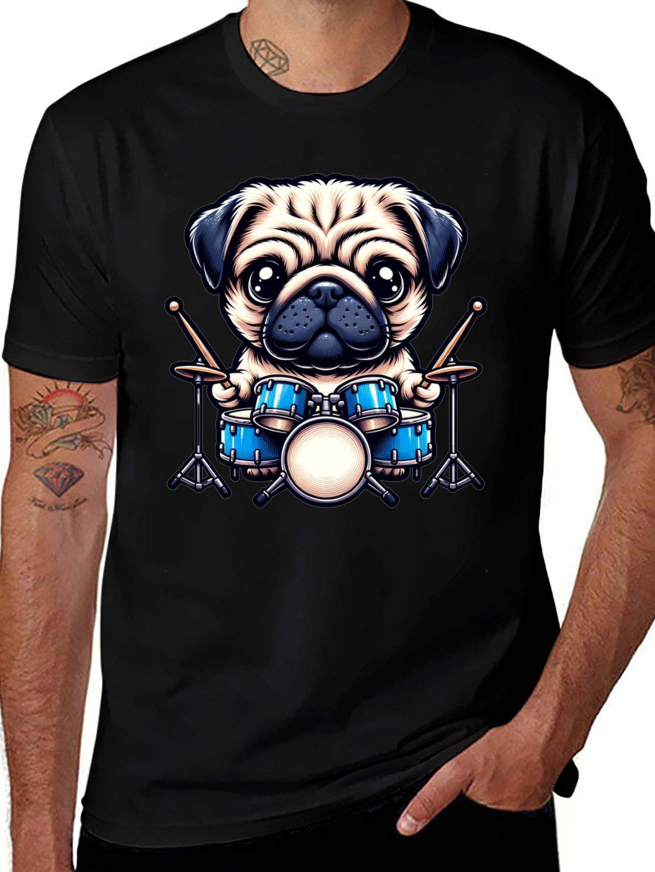 Pug Drummer Graphic Tee