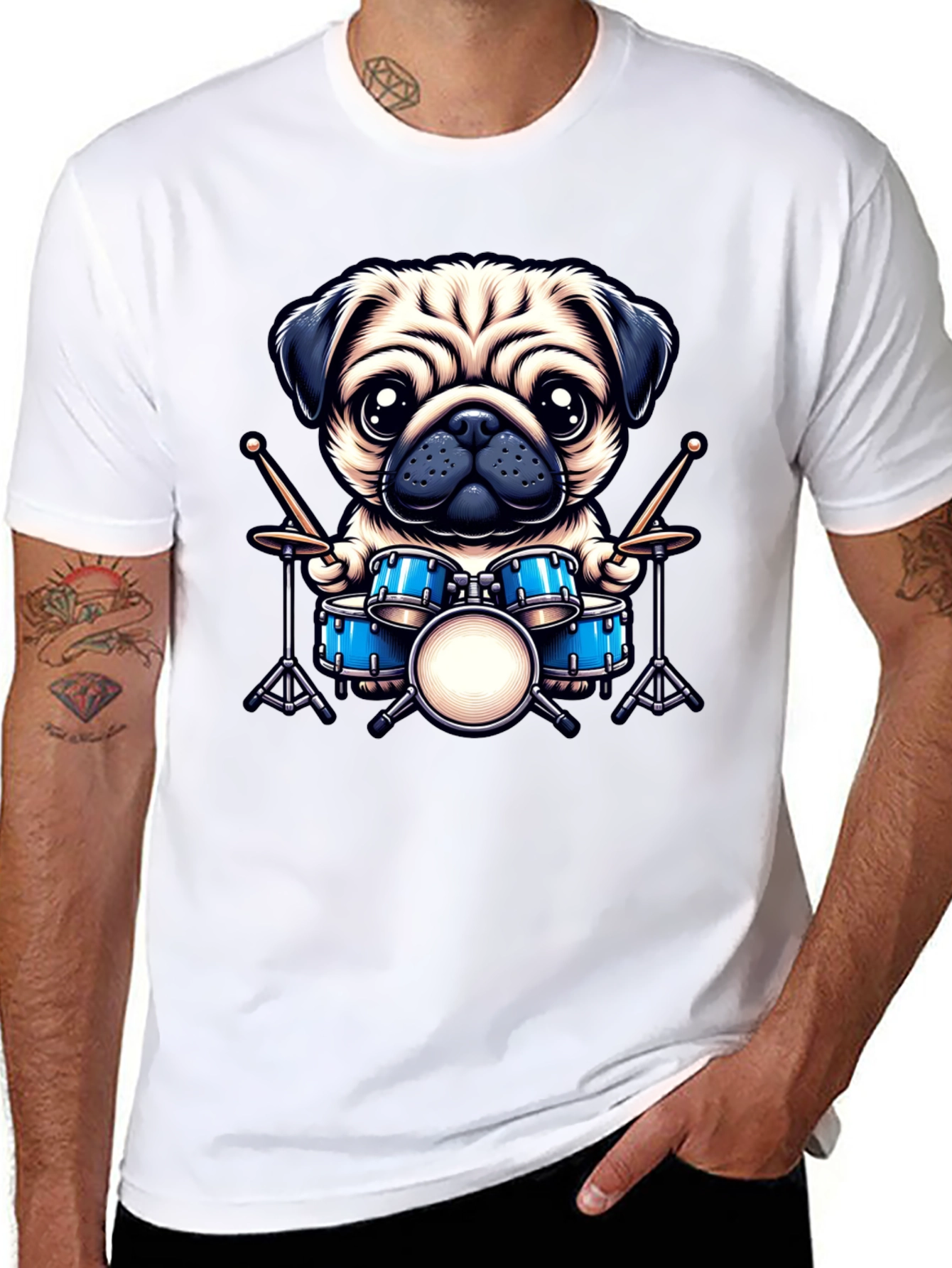 Pug Drummer Graphic Tee