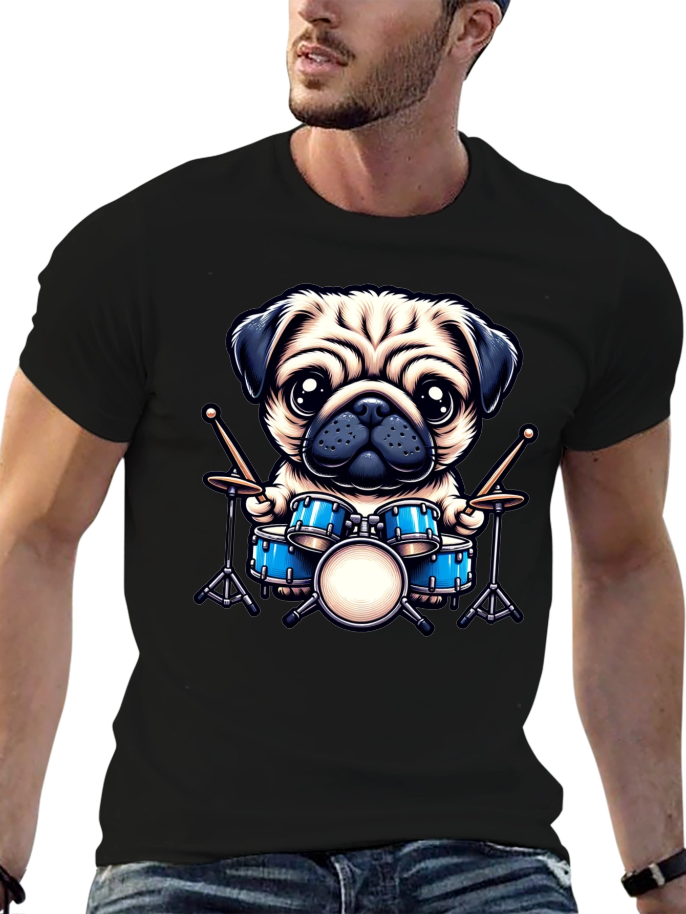 Pug Drummer Graphic Tee