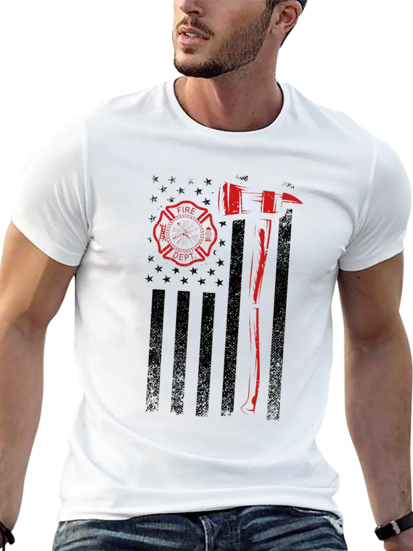Firefighter Flag Graphic T-Shirt - Black