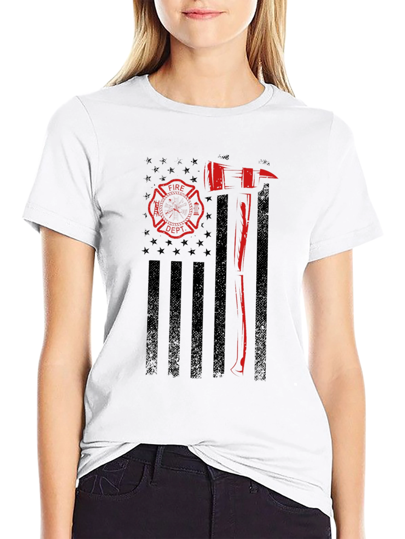 Firefighter Flag Graphic T-Shirt - Black