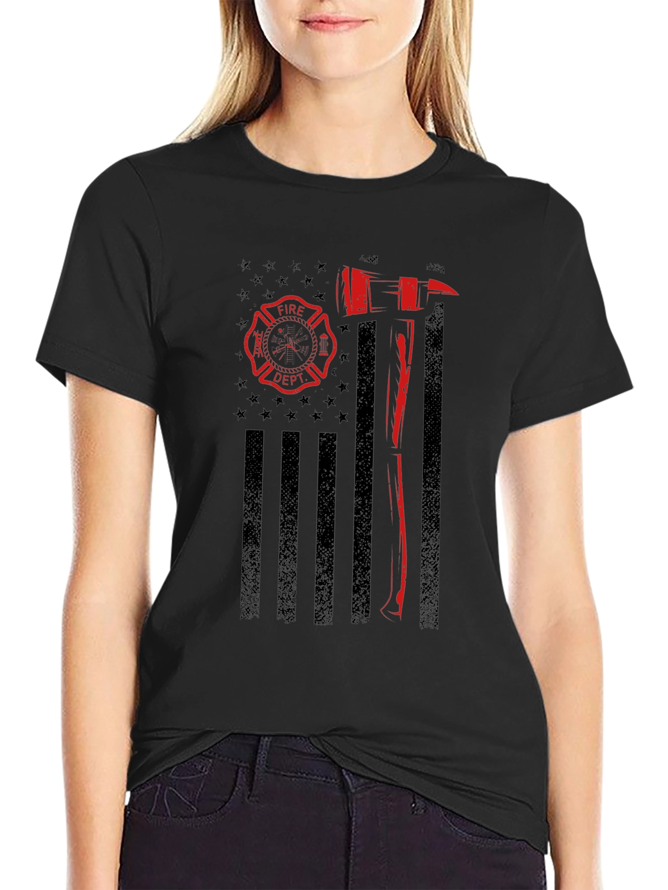 Firefighter Flag Graphic T-Shirt - Black