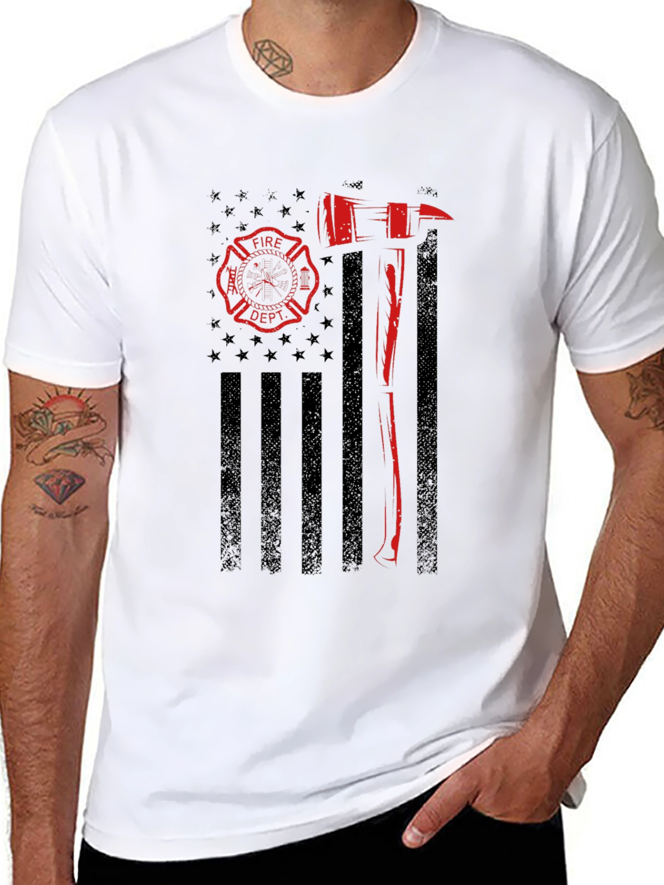 Firefighter Flag Graphic T-Shirt - Black