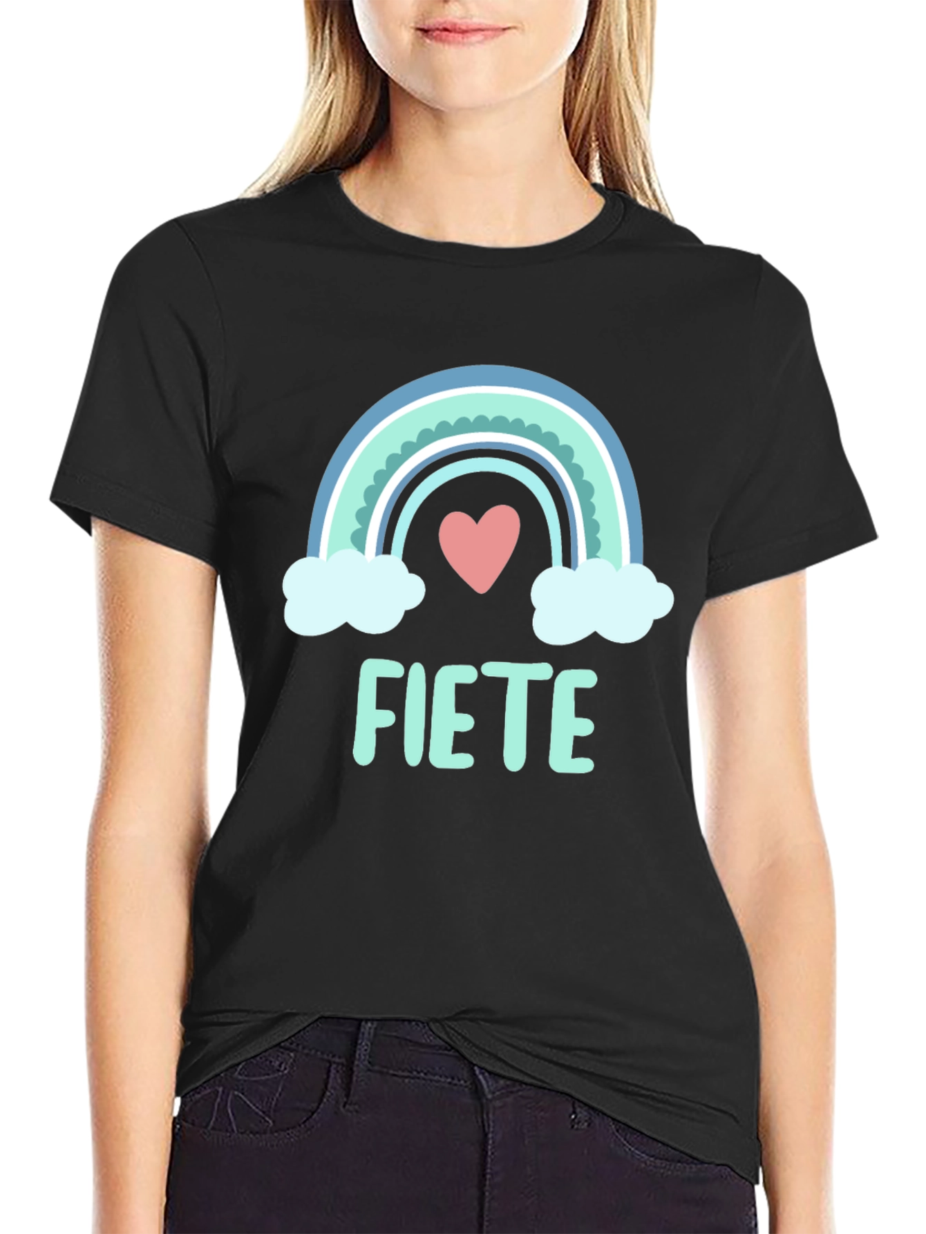 FIETE Rainbow Heart Graphic Black T-Shirt