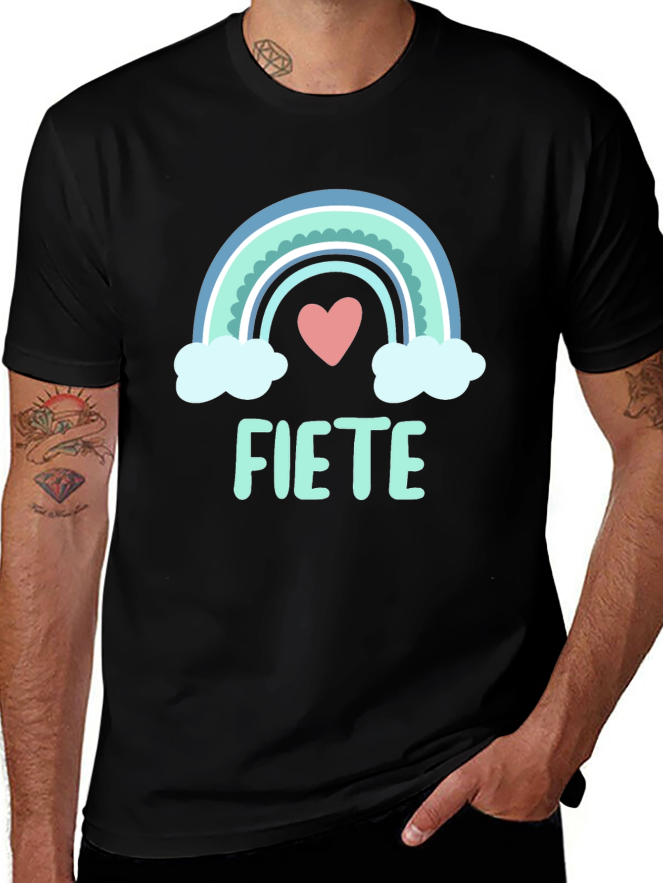 FIETE Rainbow Heart Graphic Black T-Shirt