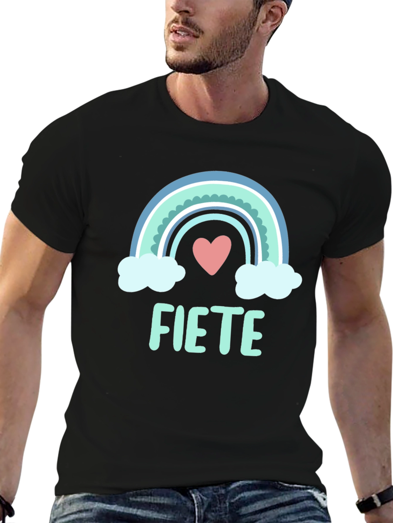 FIETE Rainbow Heart Graphic Black T-Shirt
