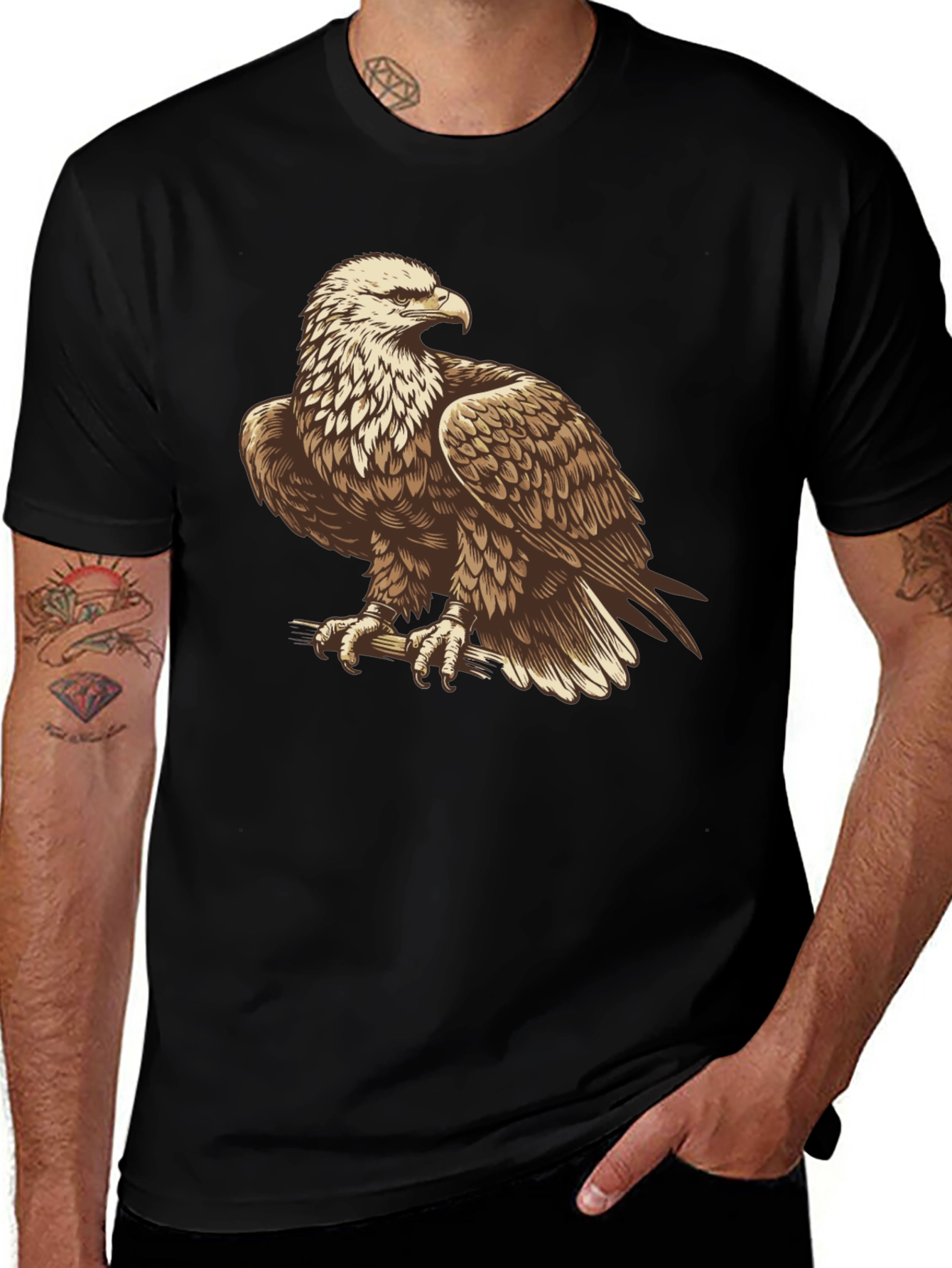 Eagle Graphic Print Black T-Shirt