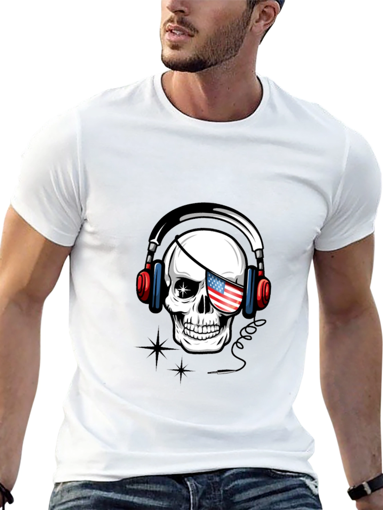 Skull with US Flag Eyepatch T-Shirt