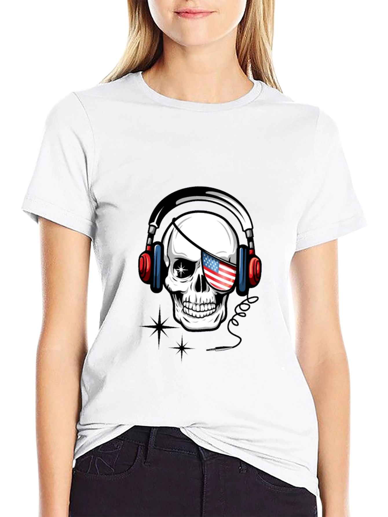 Skull with US Flag Eyepatch T-Shirt