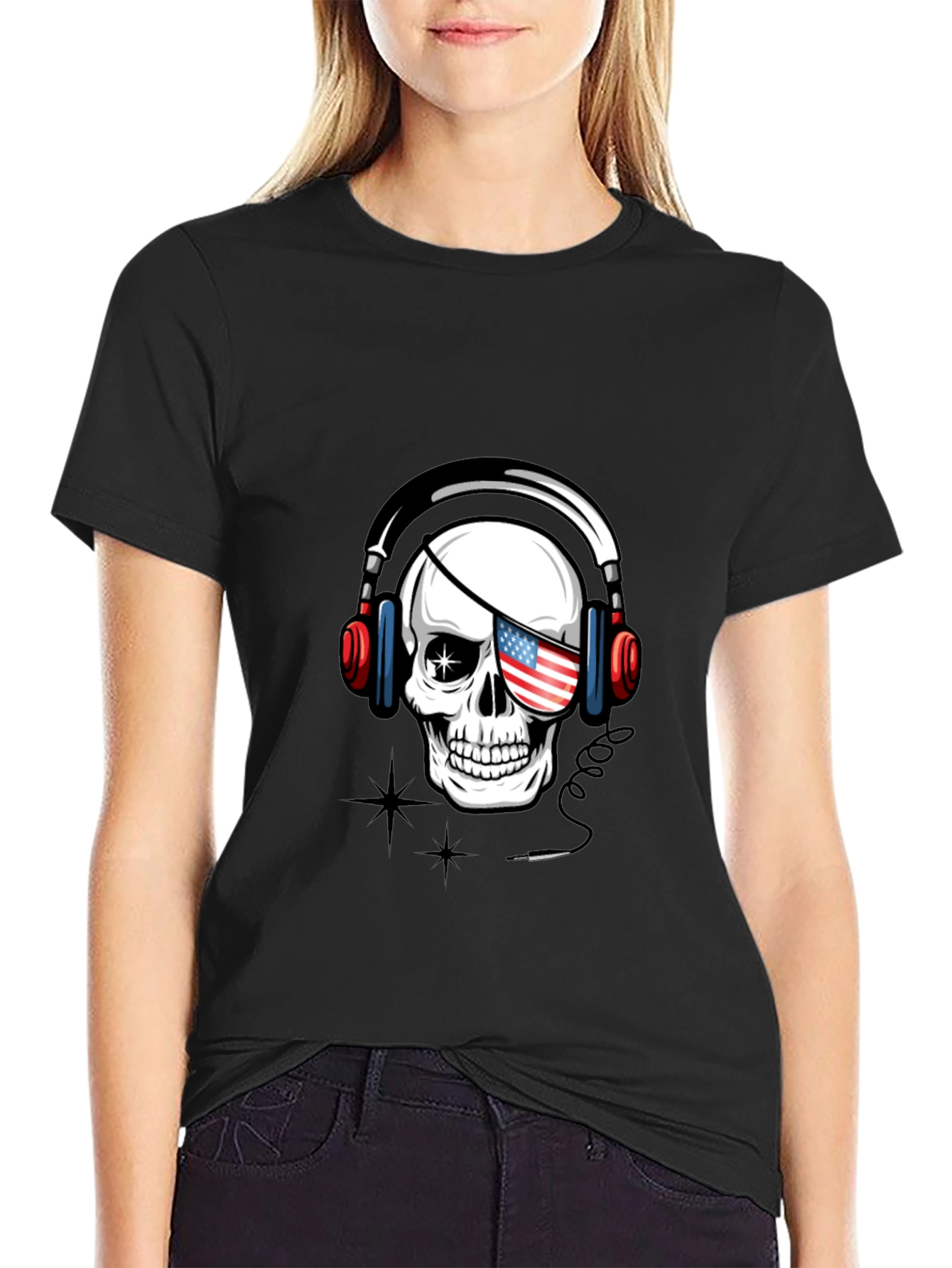 Skull with US Flag Eyepatch T-Shirt