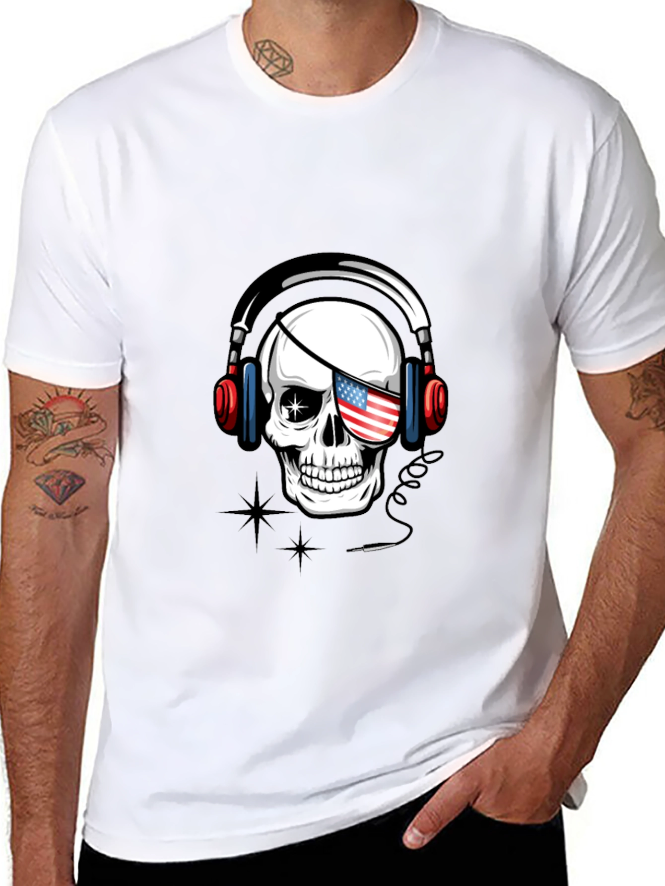 Skull with US Flag Eyepatch T-Shirt
