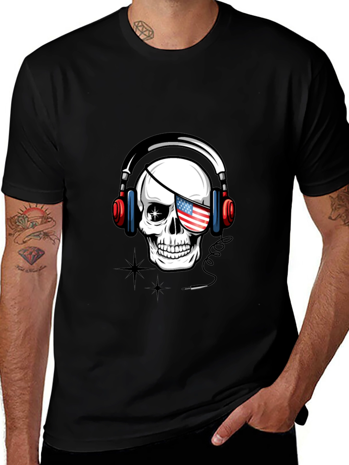 Skull with US Flag Eyepatch T-Shirt